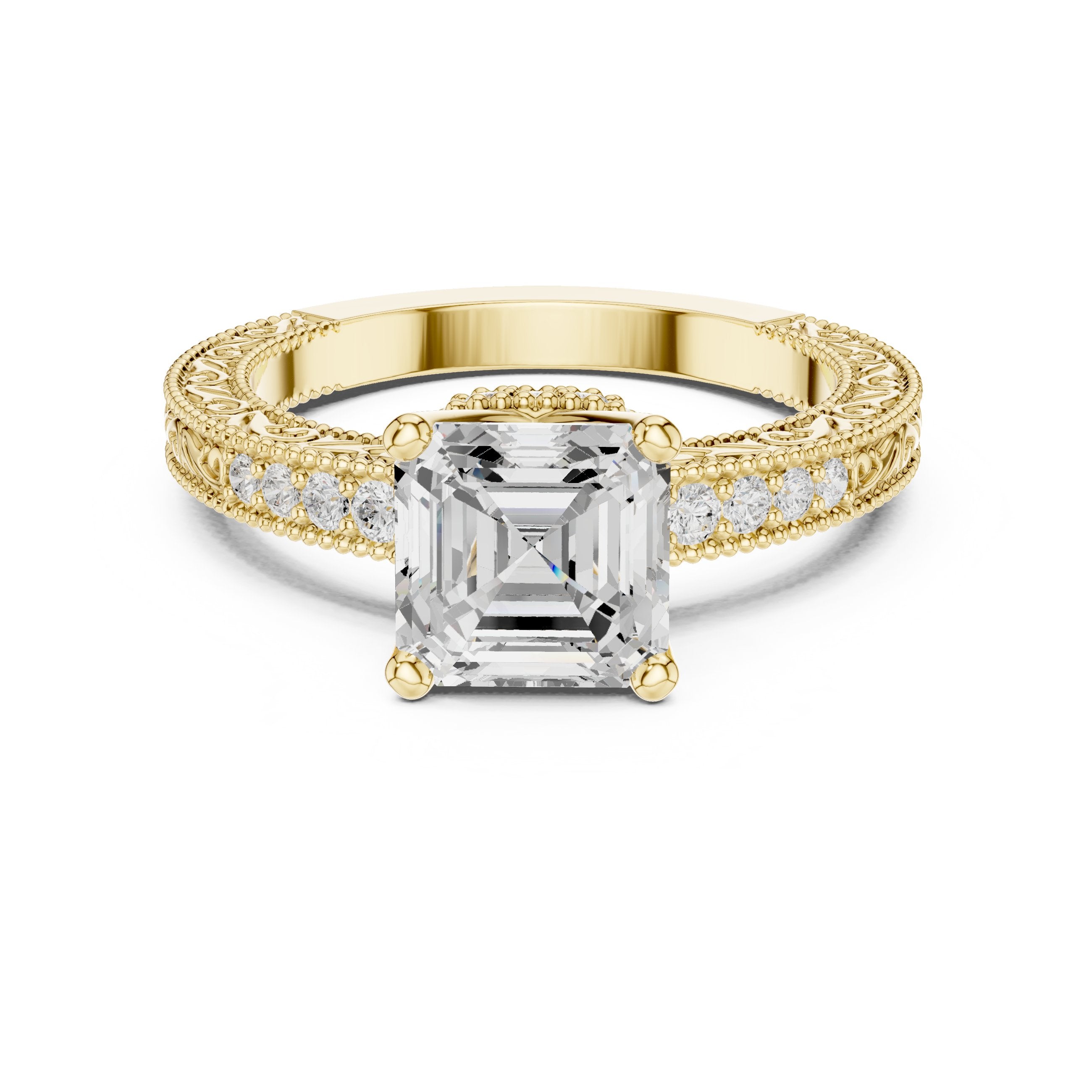 Asscher Cut Hidden Halo Engagement Ring in Yellow Gold - VYKA Diamonds