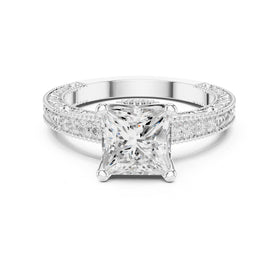 Princess Cut Engagement Ring with Vintage Milgrain Pavé Band