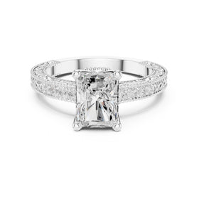 Radiant Cut Engagement Ring with Vintage Milgrain Pavé Band