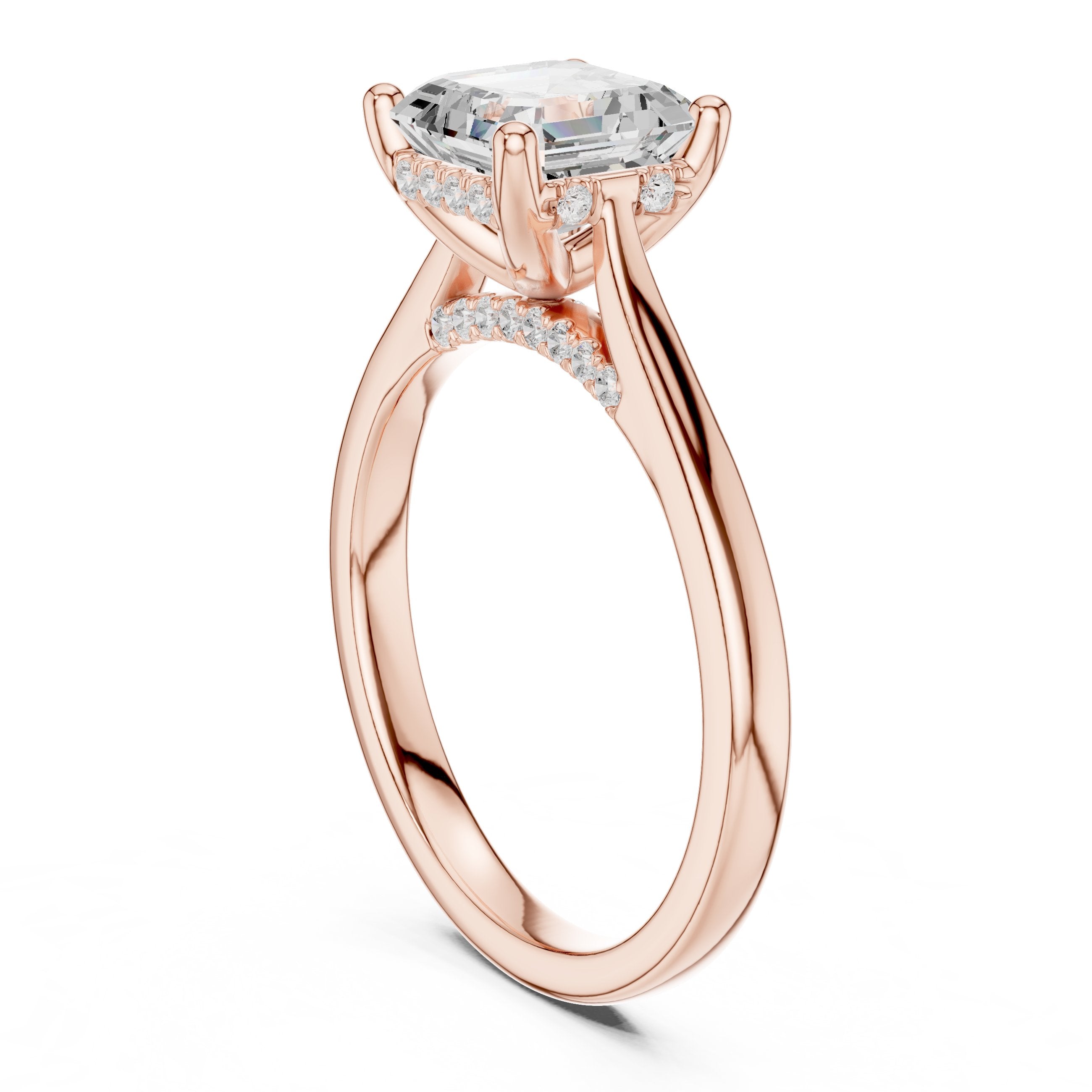 Asscher Cut Engagement Ring with Hidden Halo Accents in Rose Gold - VYKA Diamonds