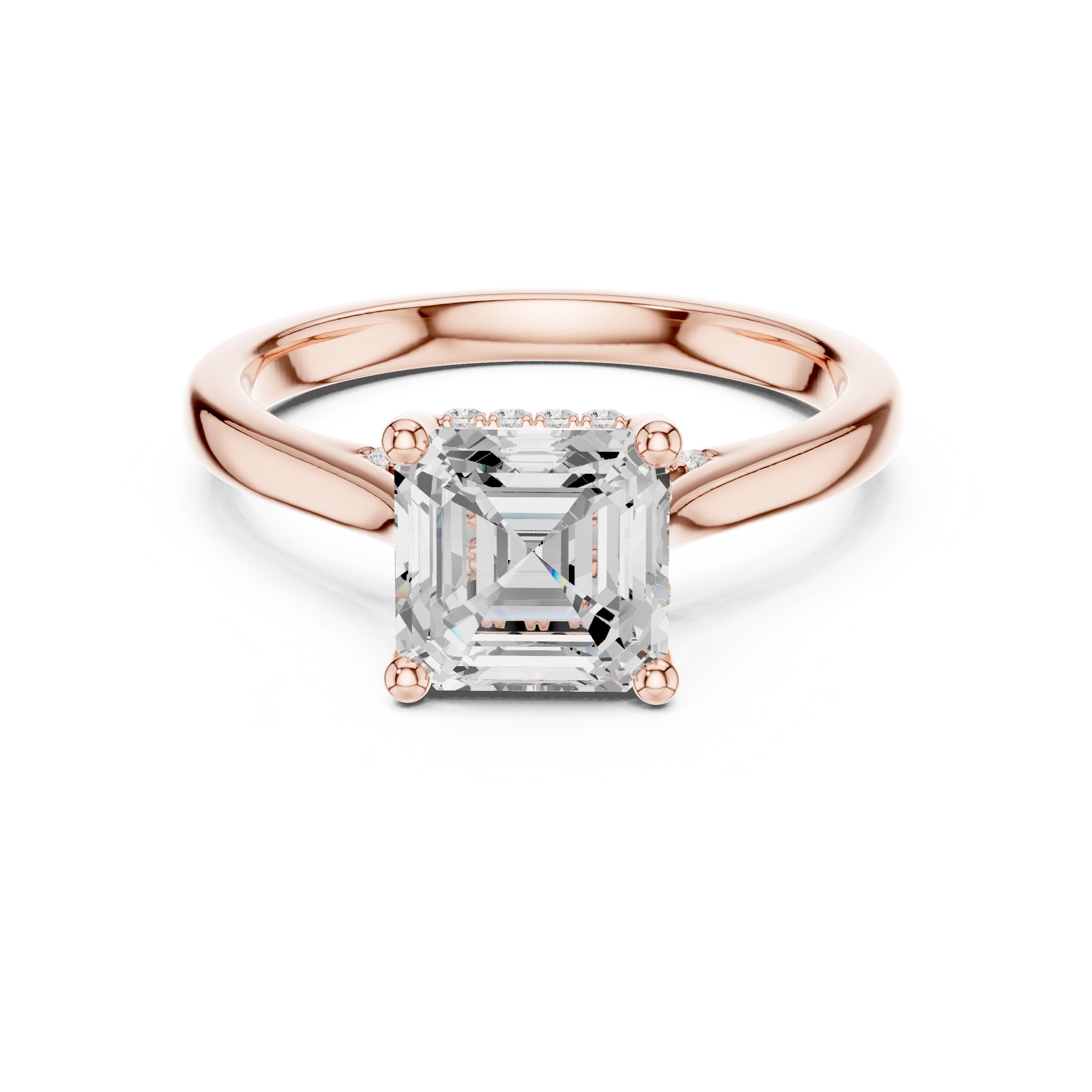 Asscher Cut Engagement Ring with Hidden Halo Accents in Rose Gold - VYKA Diamonds