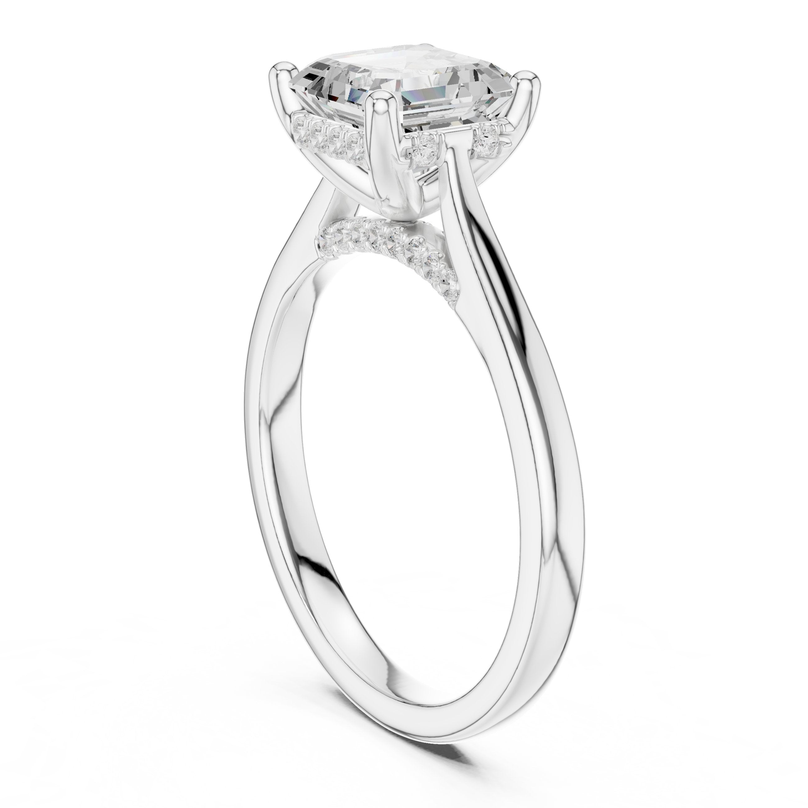 Asscher Cut Engagement Ring with Hidden Halo Accents in White Gold - VYKA Diamonds