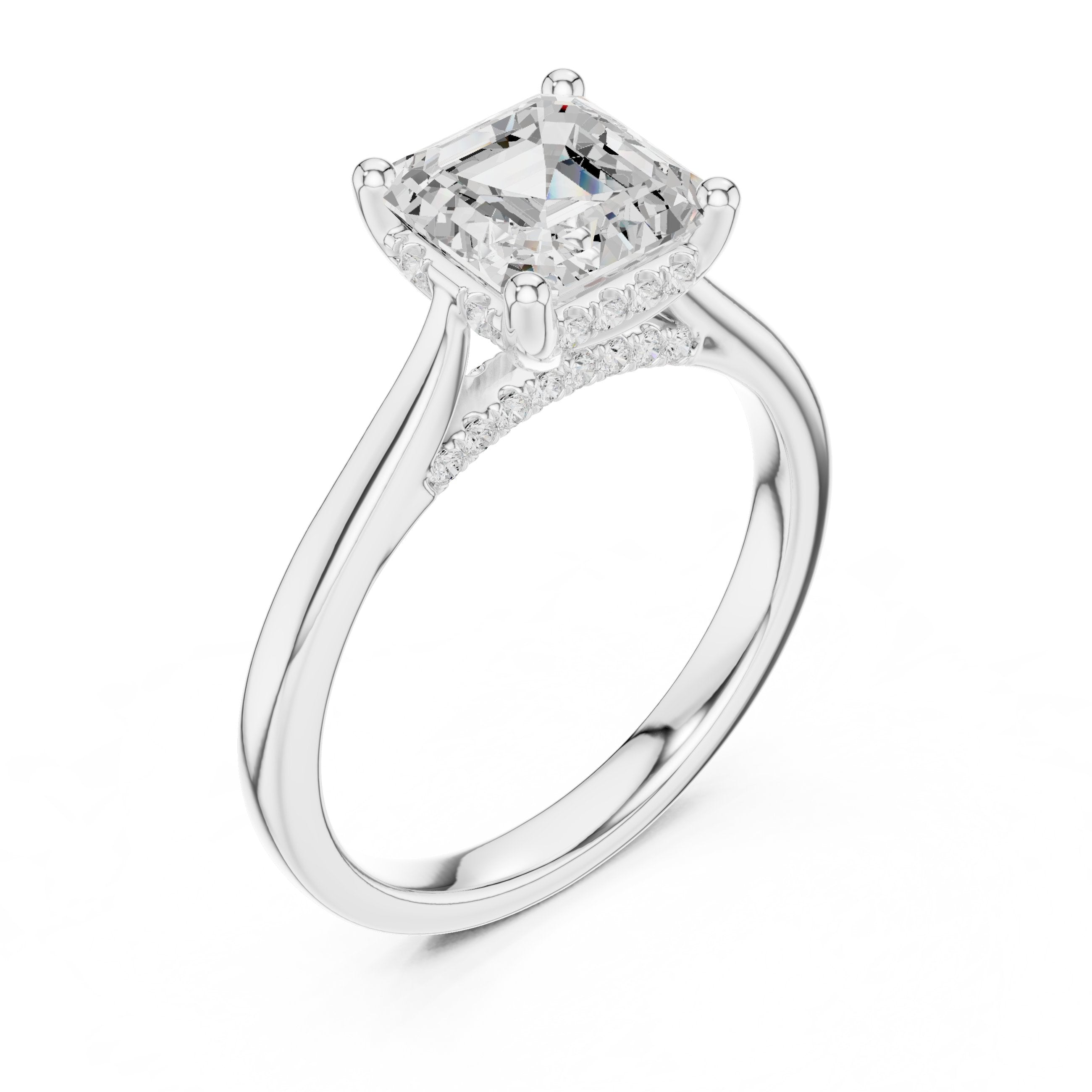 Asscher Cut Engagement Ring with Hidden Halo Accents in White Gold - VYKA Diamonds