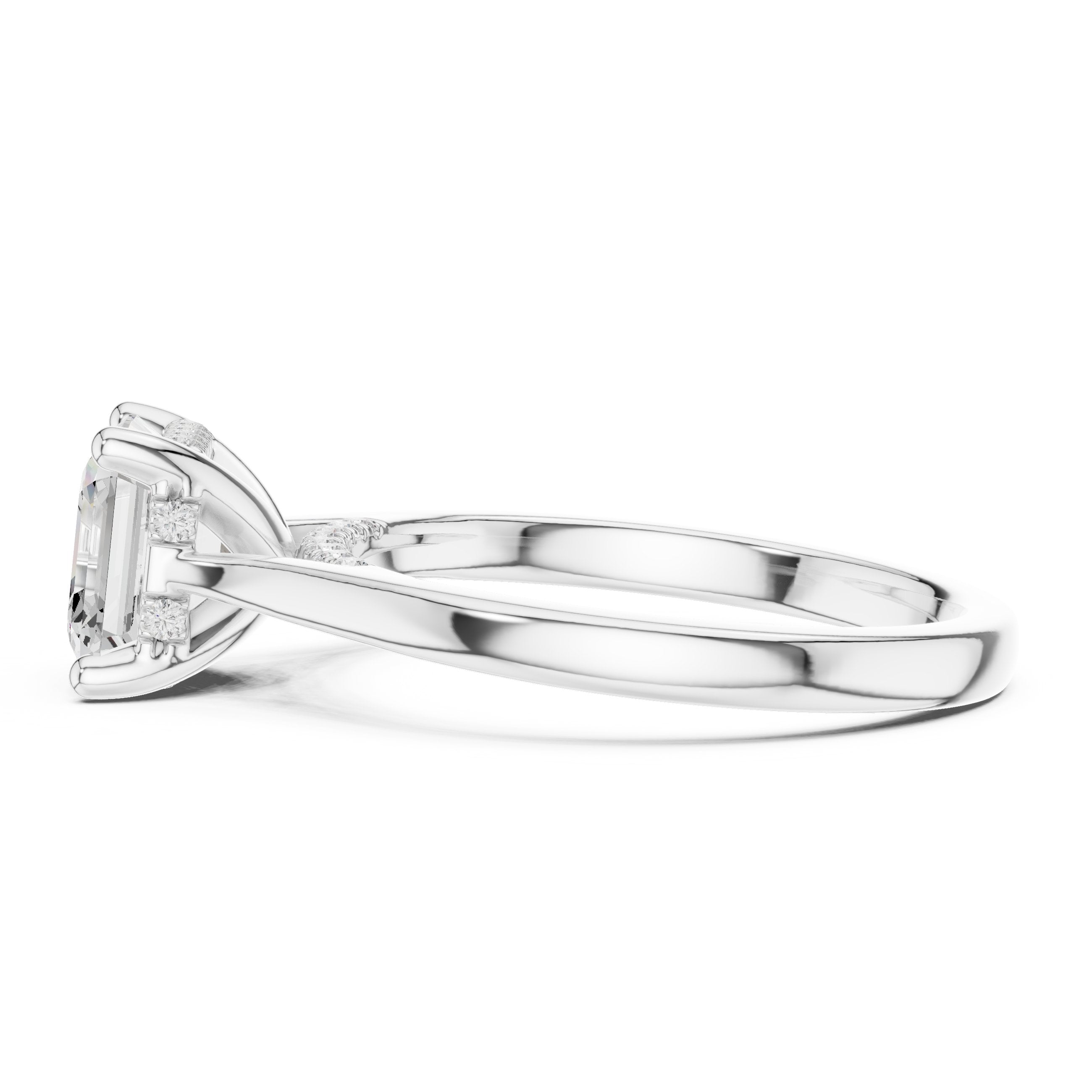 Asscher Cut Engagement Ring with Hidden Halo Accents in White Gold - VYKA Diamonds