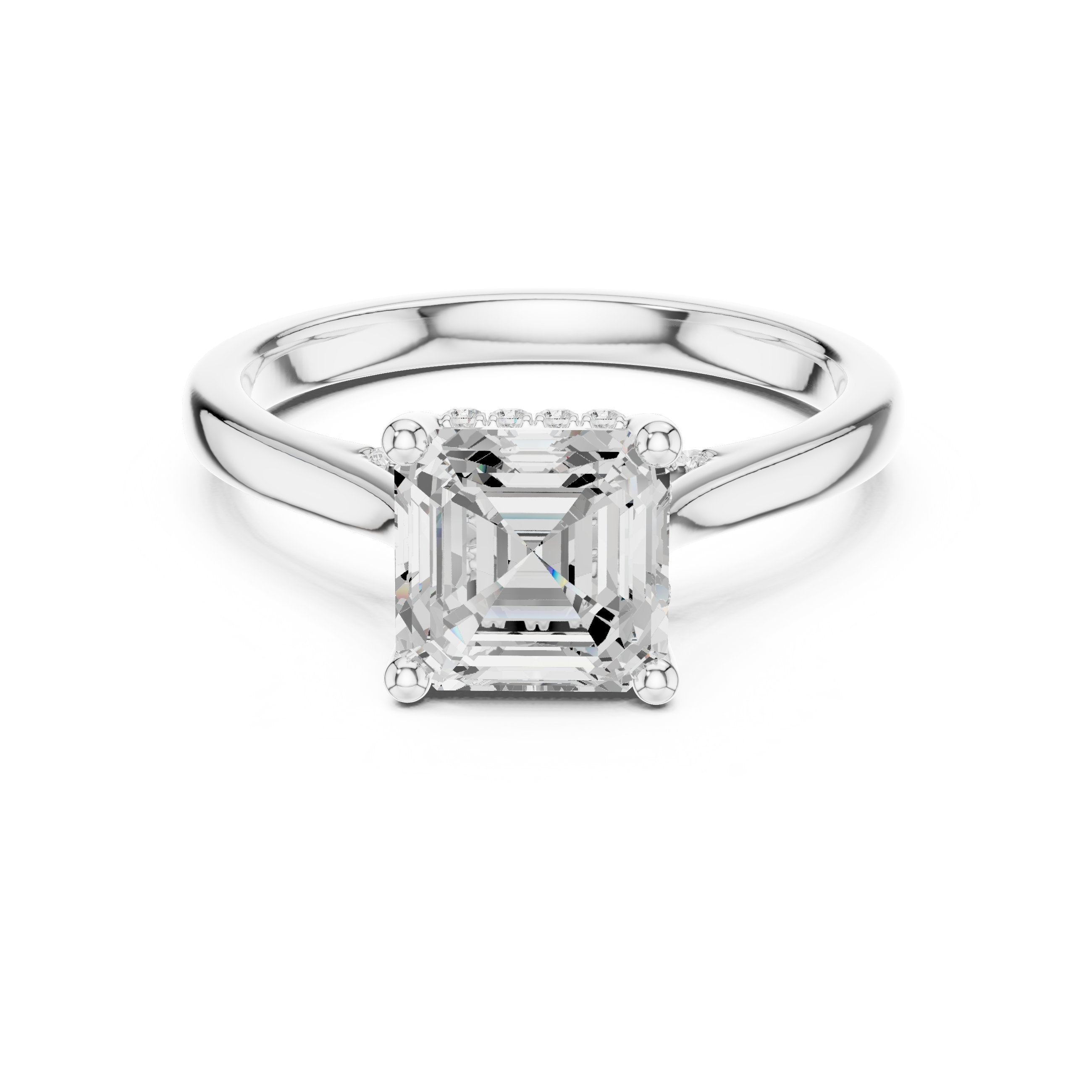 Asscher Cut Engagement Ring with Hidden Halo Accents in White Gold - VYKA Diamonds