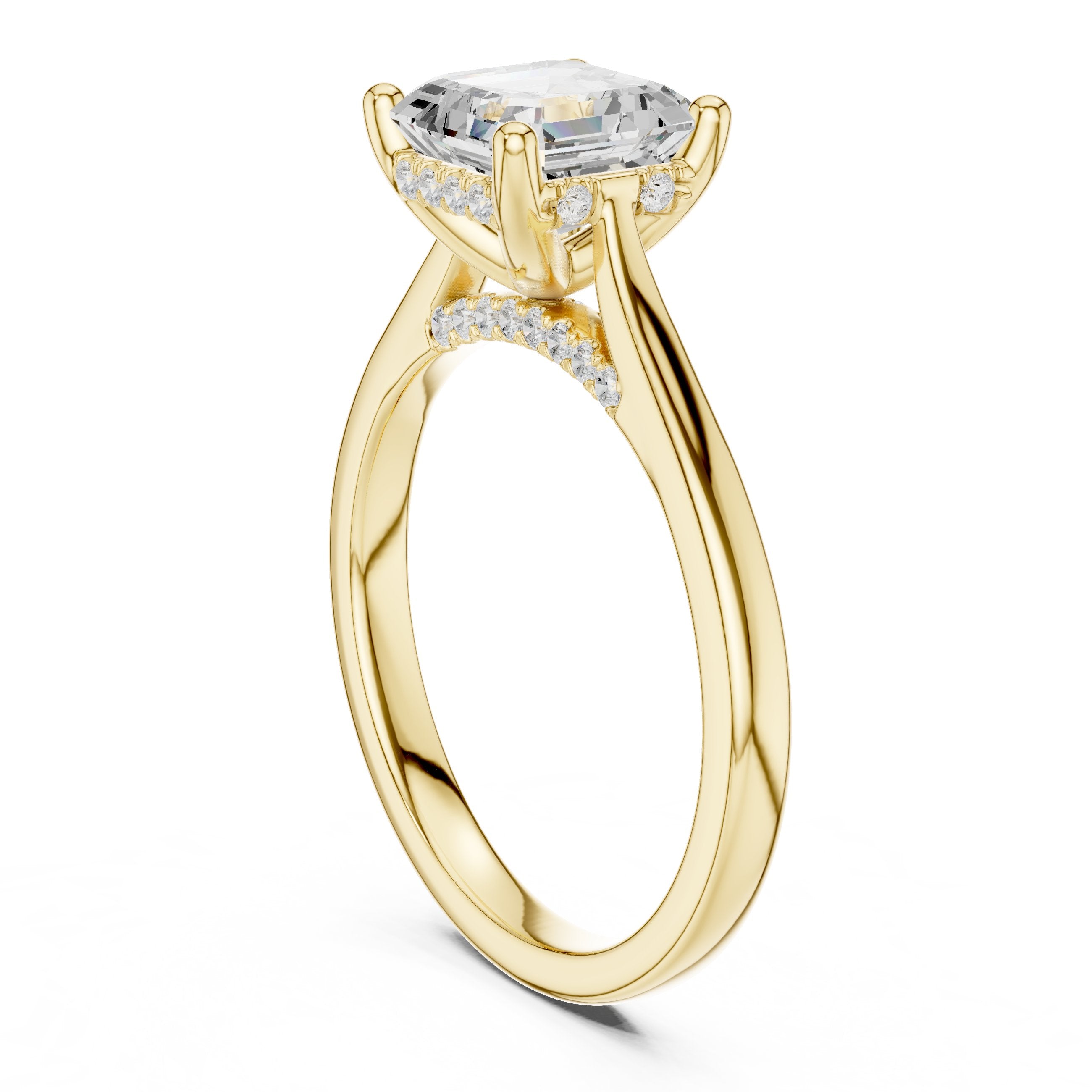 Asscher Cut Engagement Ring with Hidden Halo Accents in Yellow Gold - VYKA Diamonds
