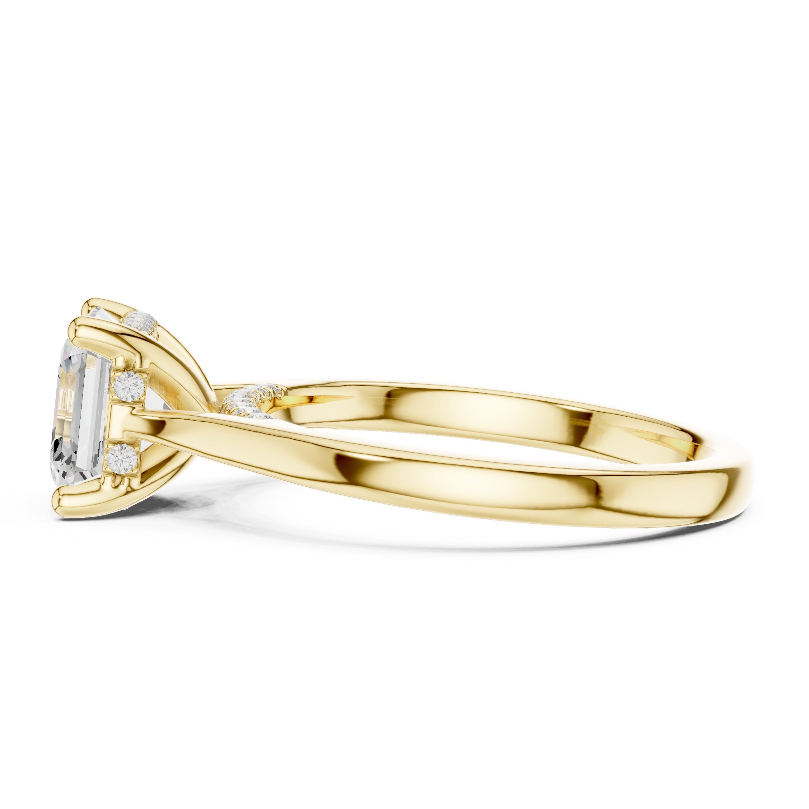 Asscher Cut Engagement Ring with Hidden Halo Accents in Yellow Gold - VYKA Diamonds