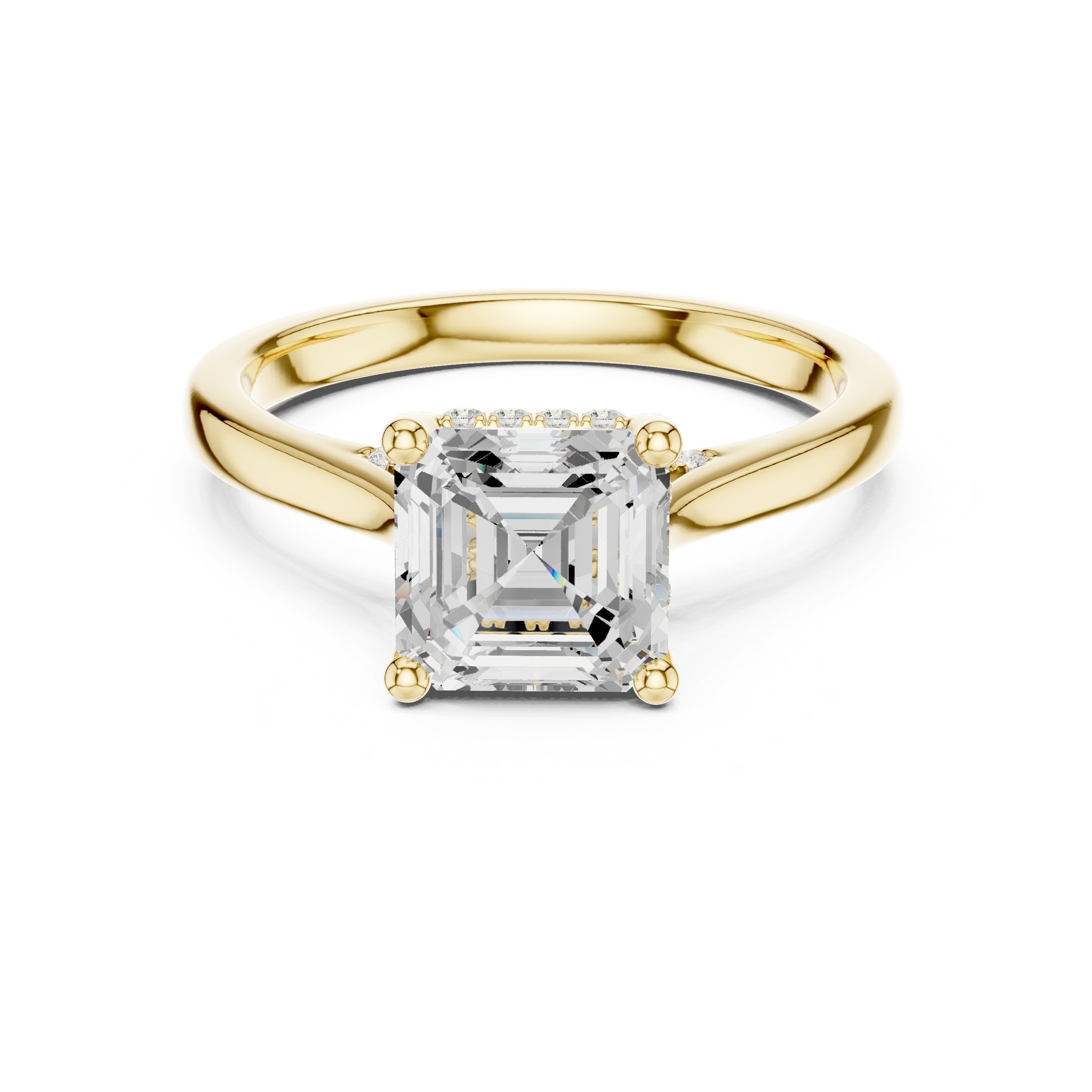 Asscher Cut Engagement Ring with Hidden Halo Accents in Yellow Gold - VYKA Diamonds