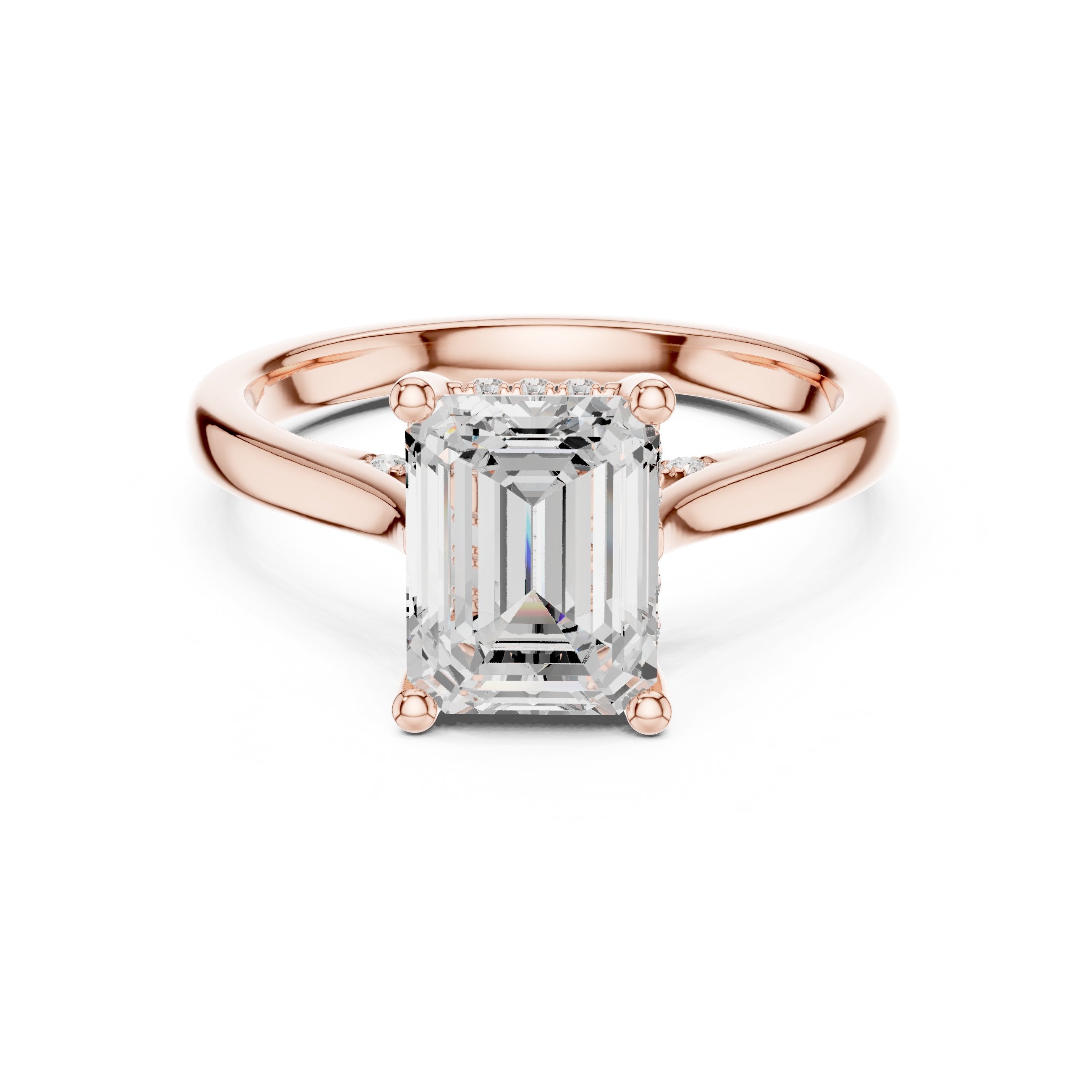 Emerald Cut Hidden Halo Solitaire Engagement Ring in Rose Gold - VYKA Diamonds