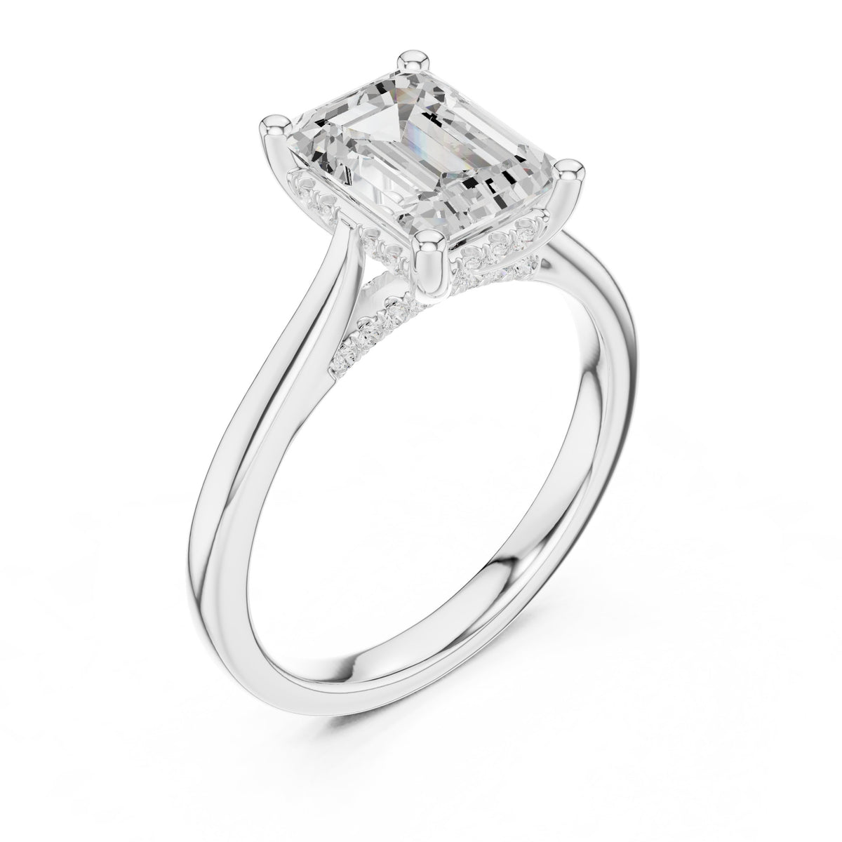 Emerald Cut Hidden Halo Solitaire Engagement Ring