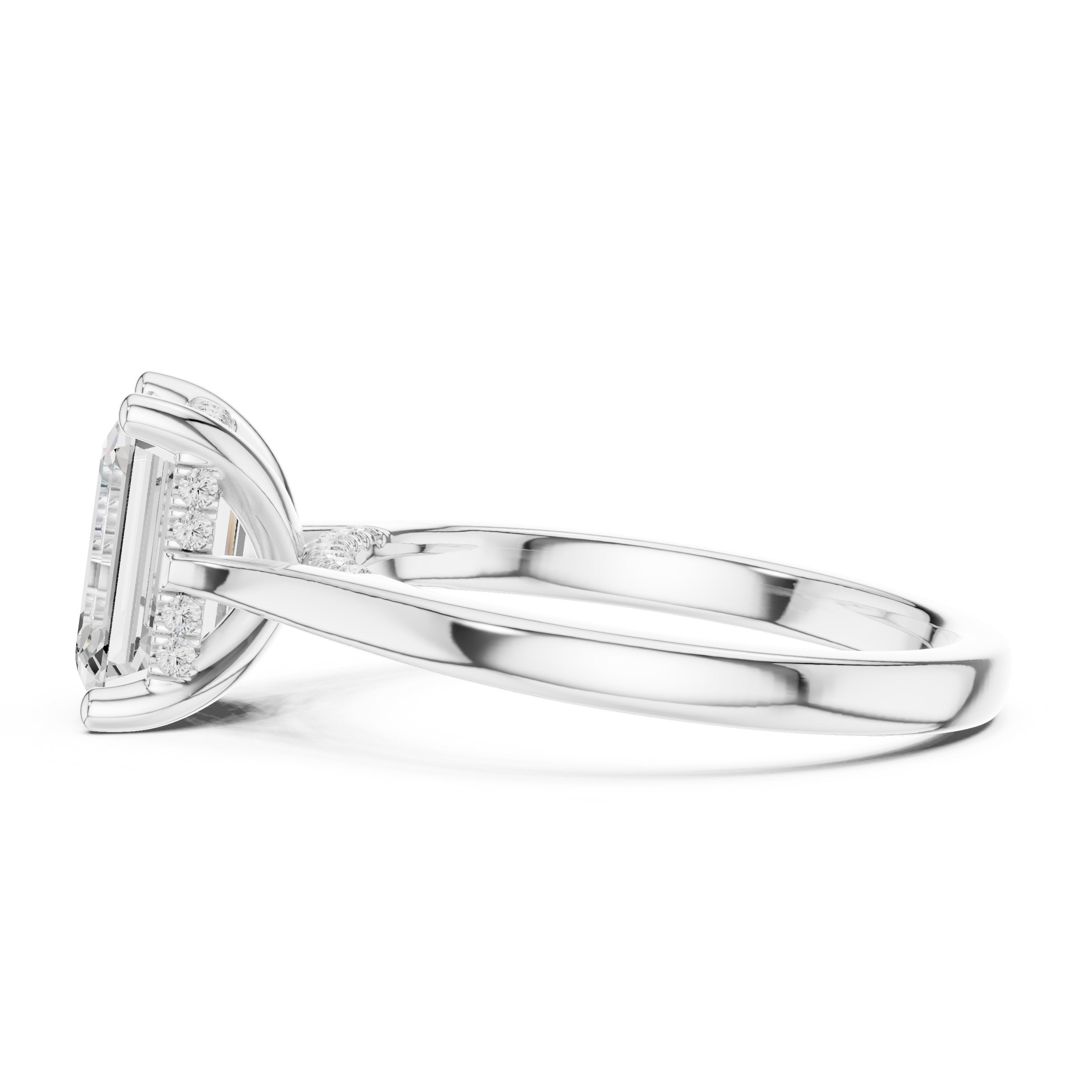 Emerald Cut Hidden Halo Solitaire Engagement Ring in White Gold - VYKA Diamonds
