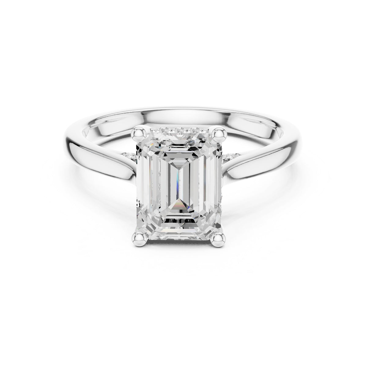 Emerald Cut Hidden Halo Solitaire Engagement Ring