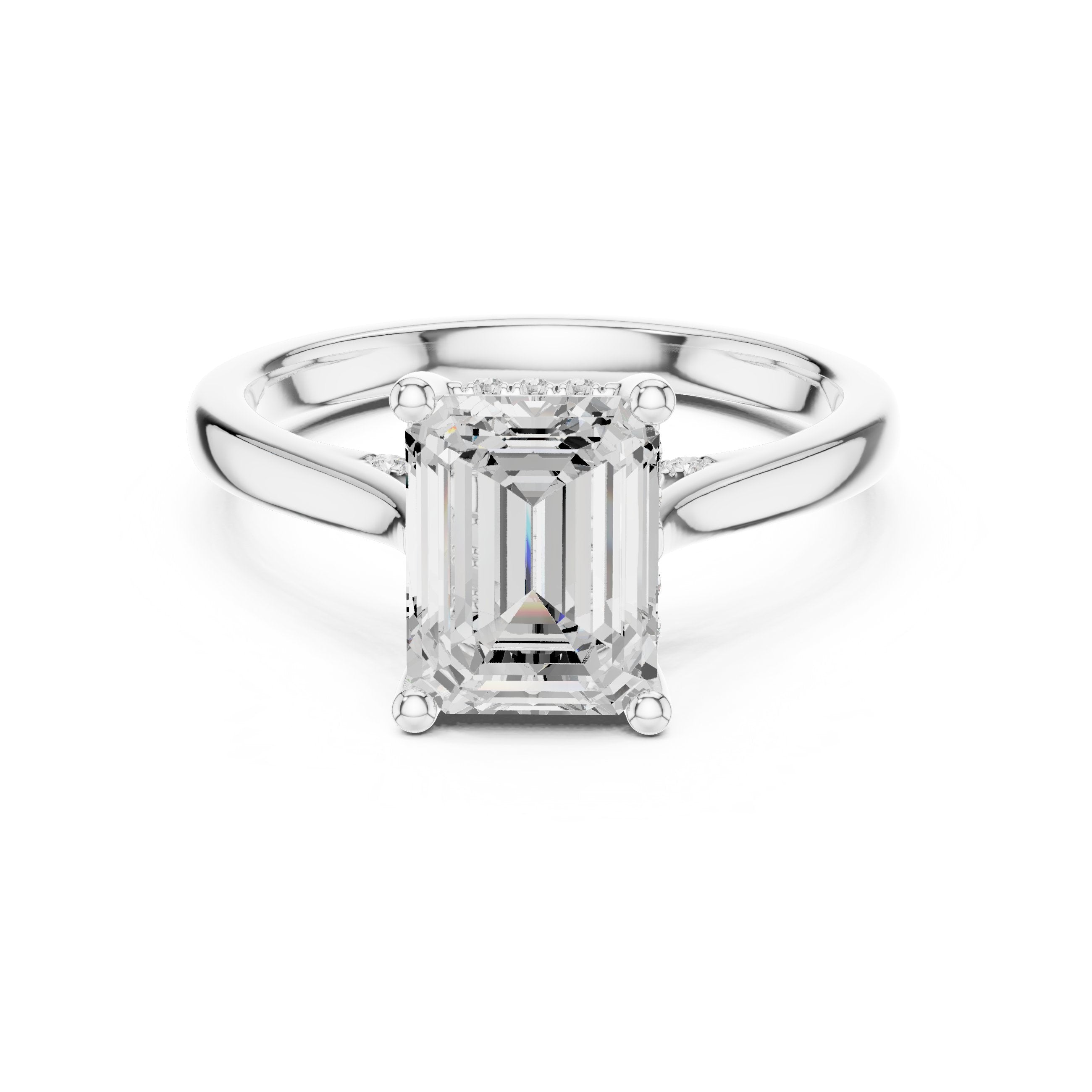 Emerald Cut Hidden Halo Solitaire Engagement Ring in White Gold - VYKA Diamonds