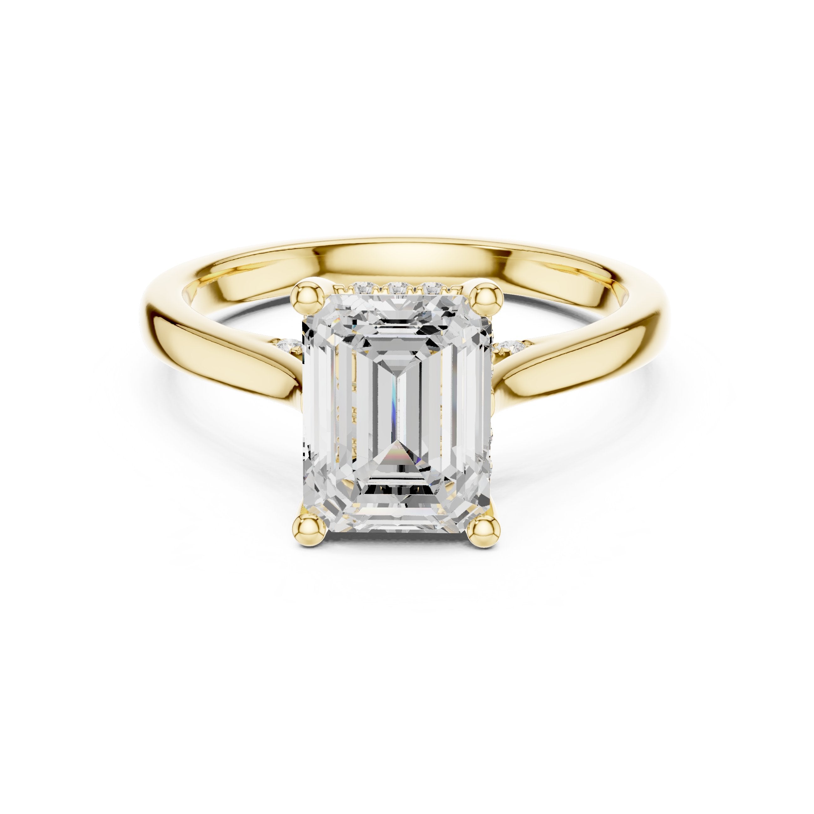 Emerald Cut Hidden Halo Solitaire Engagement Ring in Yellow Gold - VYKA Diamonds