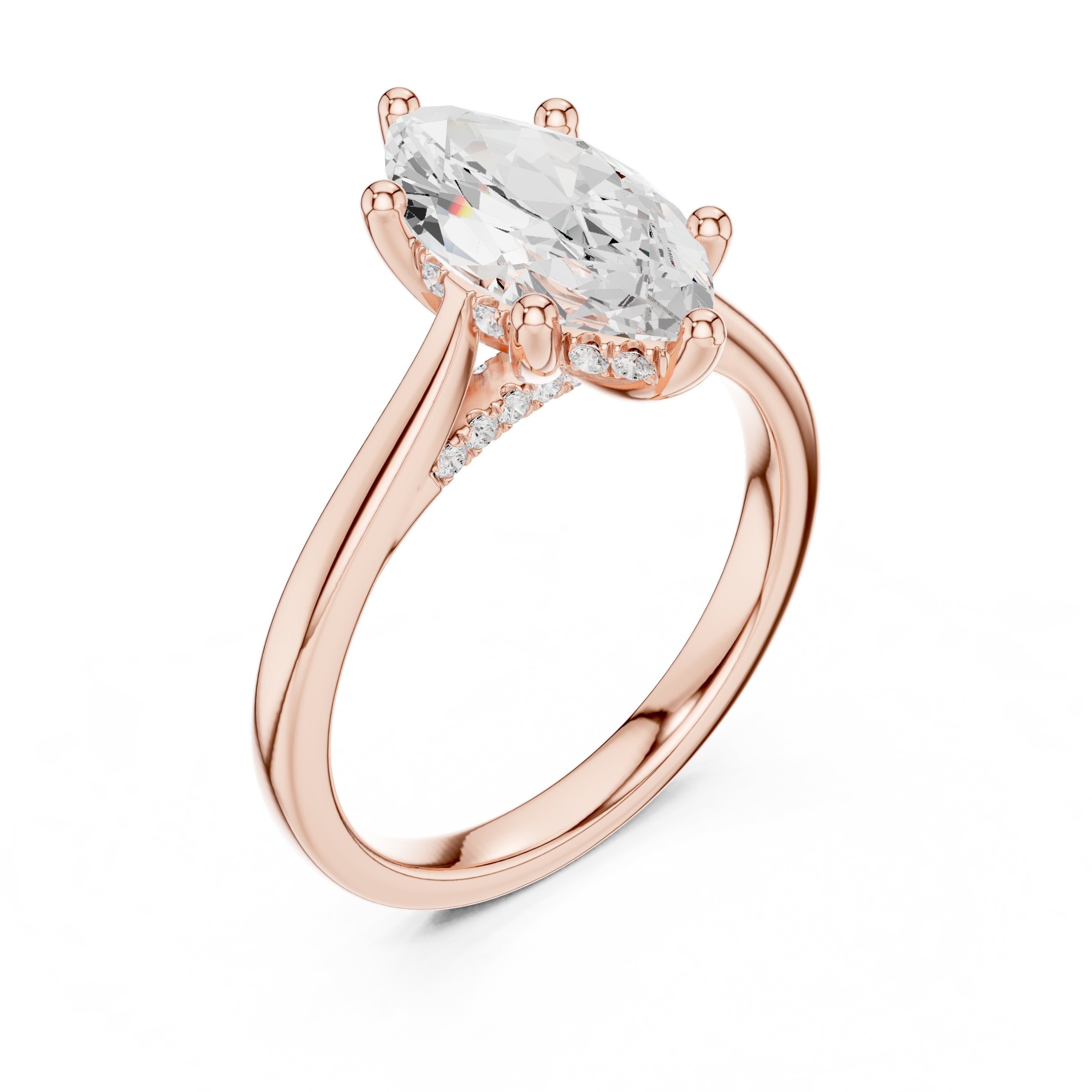 Marquise Cut Six Prong Cathedral Solitaire Engagement Ring in Rose Gold - VYKA Diamonds