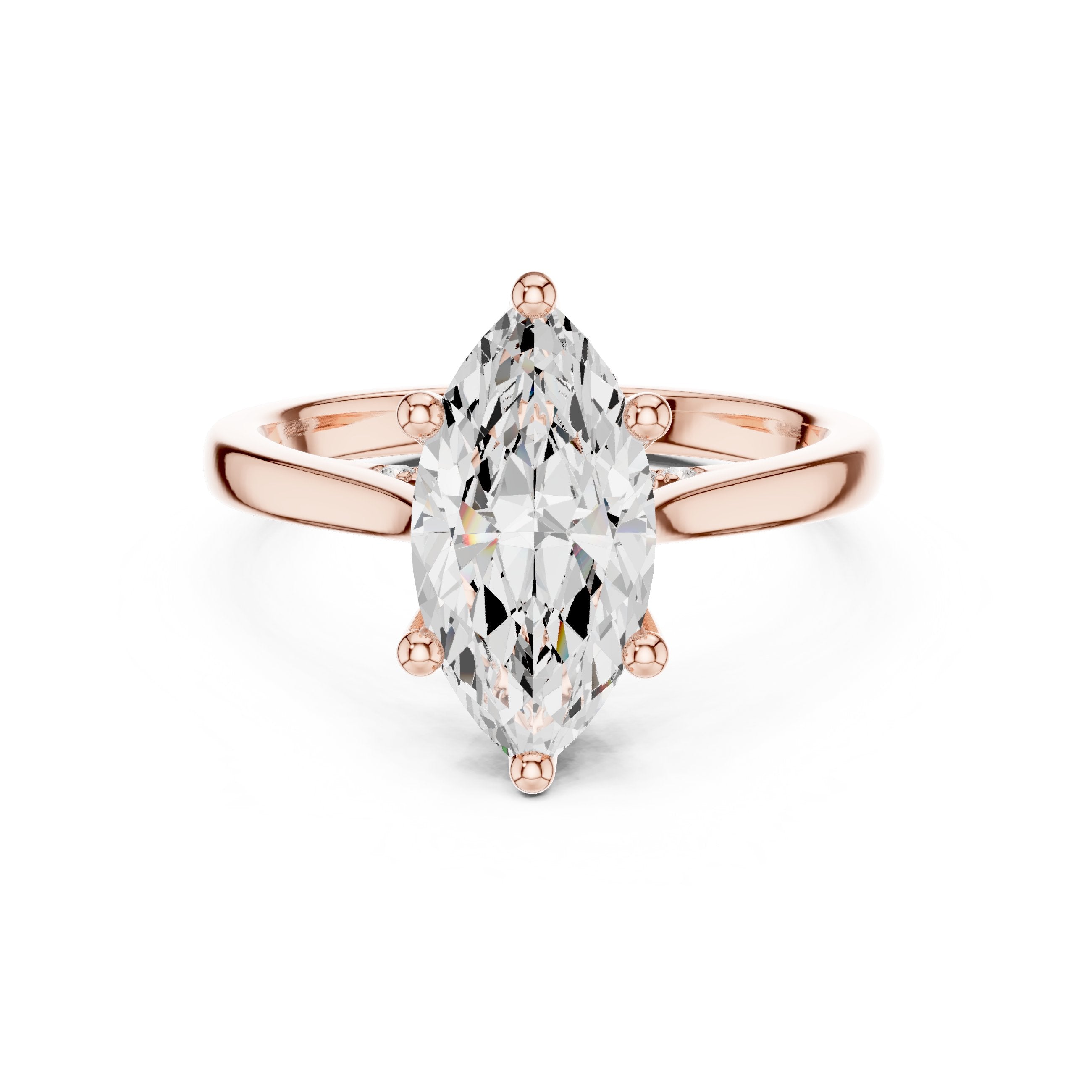 Marquise Cut Six Prong Cathedral Solitaire Engagement Ring in Rose Gold - VYKA Diamonds