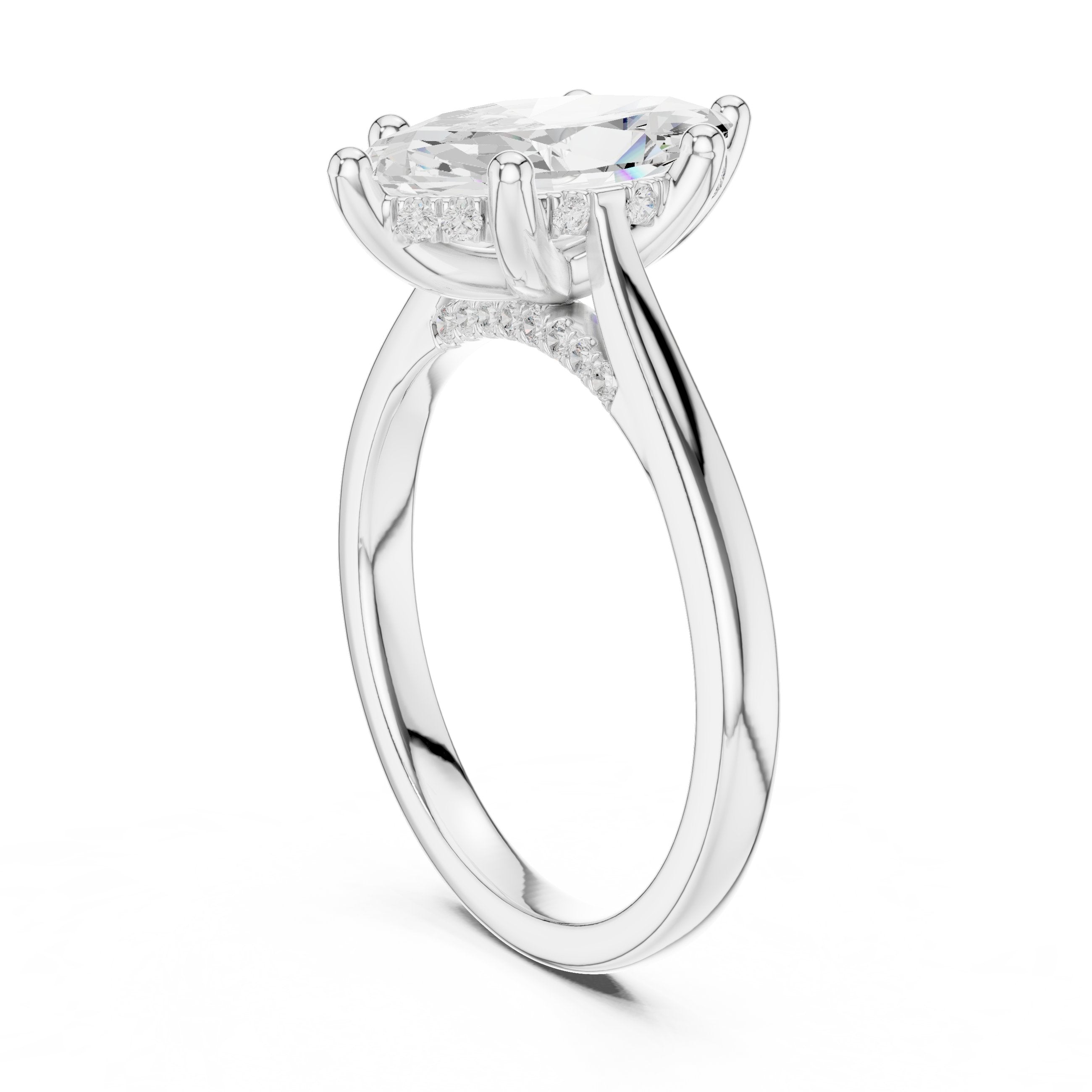 Marquise Cut Six Prong Cathedral Solitaire Engagement Ring in White Gold - VYKA Diamonds