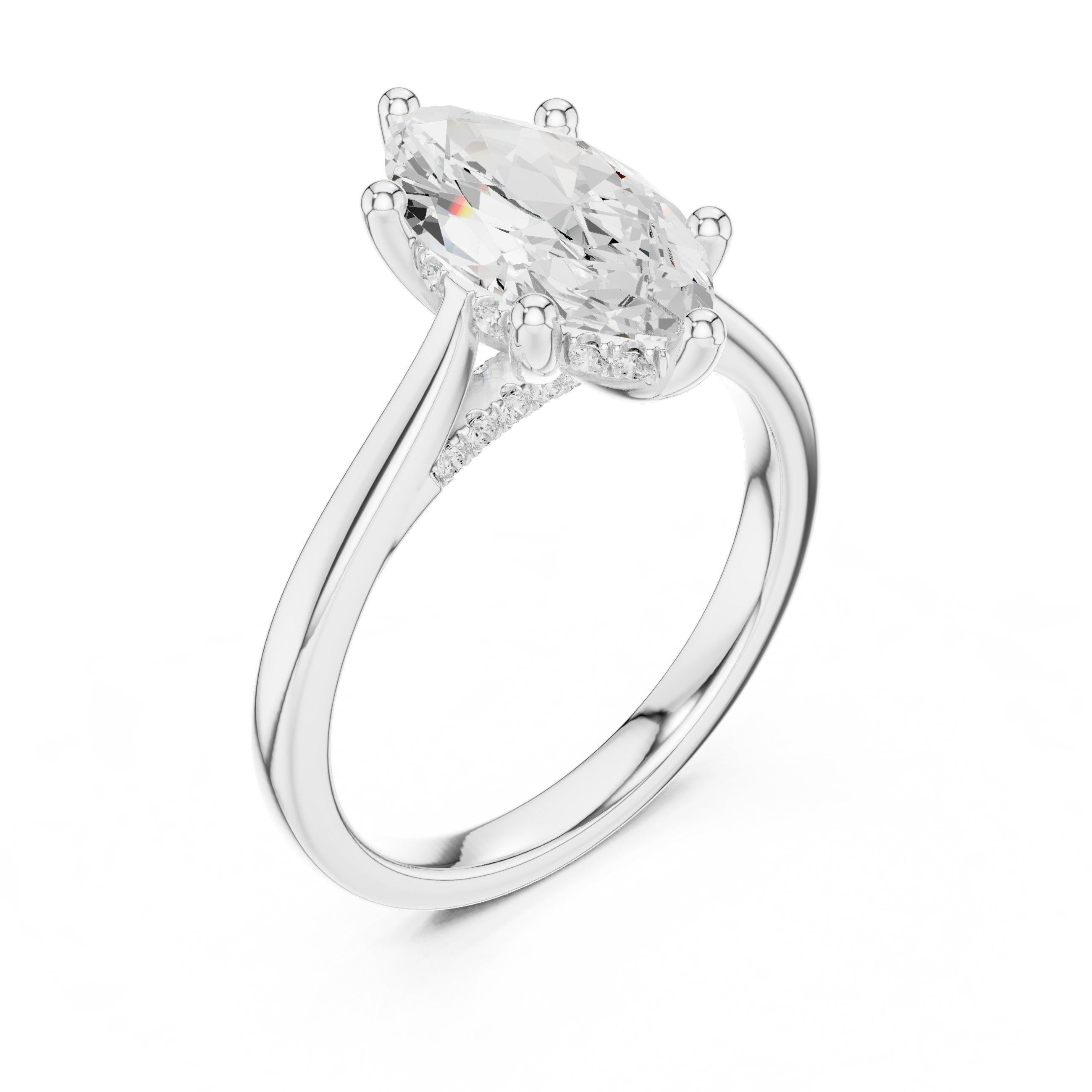 Marquise Cut Six Prong Cathedral Solitaire Engagement Ring in White Gold - VYKA Diamonds