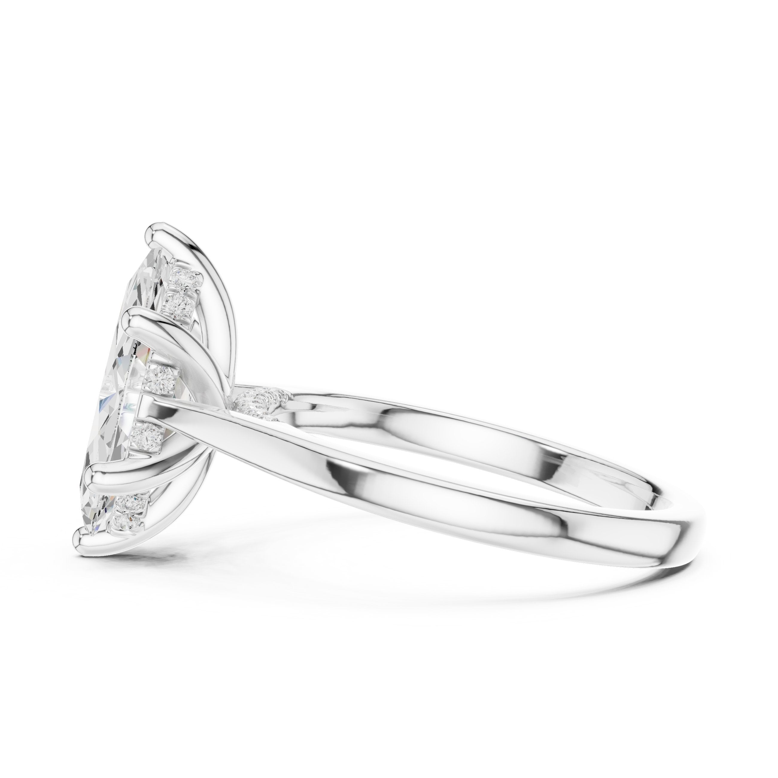 Marquise Cut Six Prong Cathedral Solitaire Engagement Ring in White Gold - VYKA Diamonds