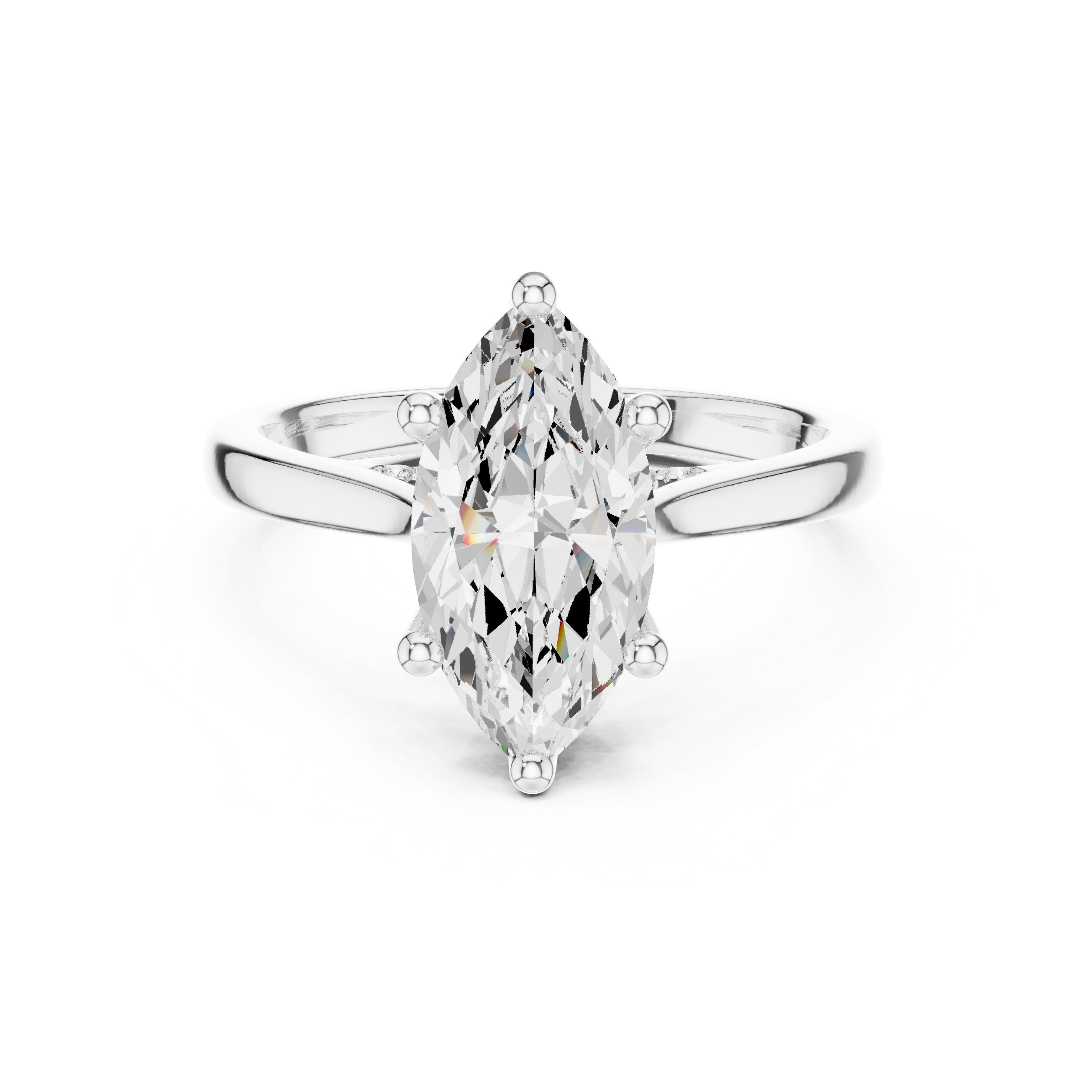 Marquise Cut Six Prong Cathedral Solitaire Engagement Ring in White Gold - VYKA Diamonds