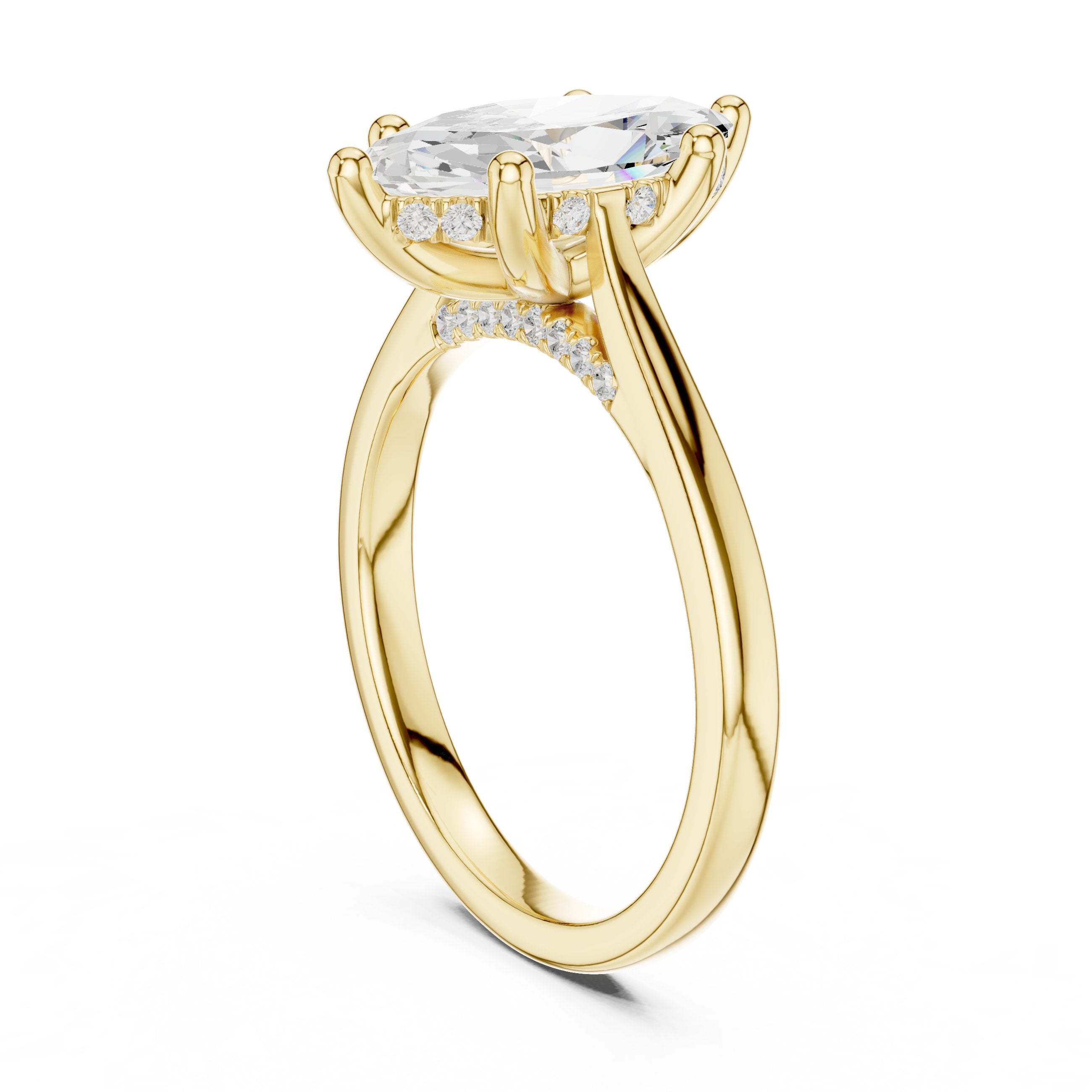 Marquise Cut Six Prong Cathedral Solitaire Engagement Ring in Yellow Gold - VYKA Diamonds