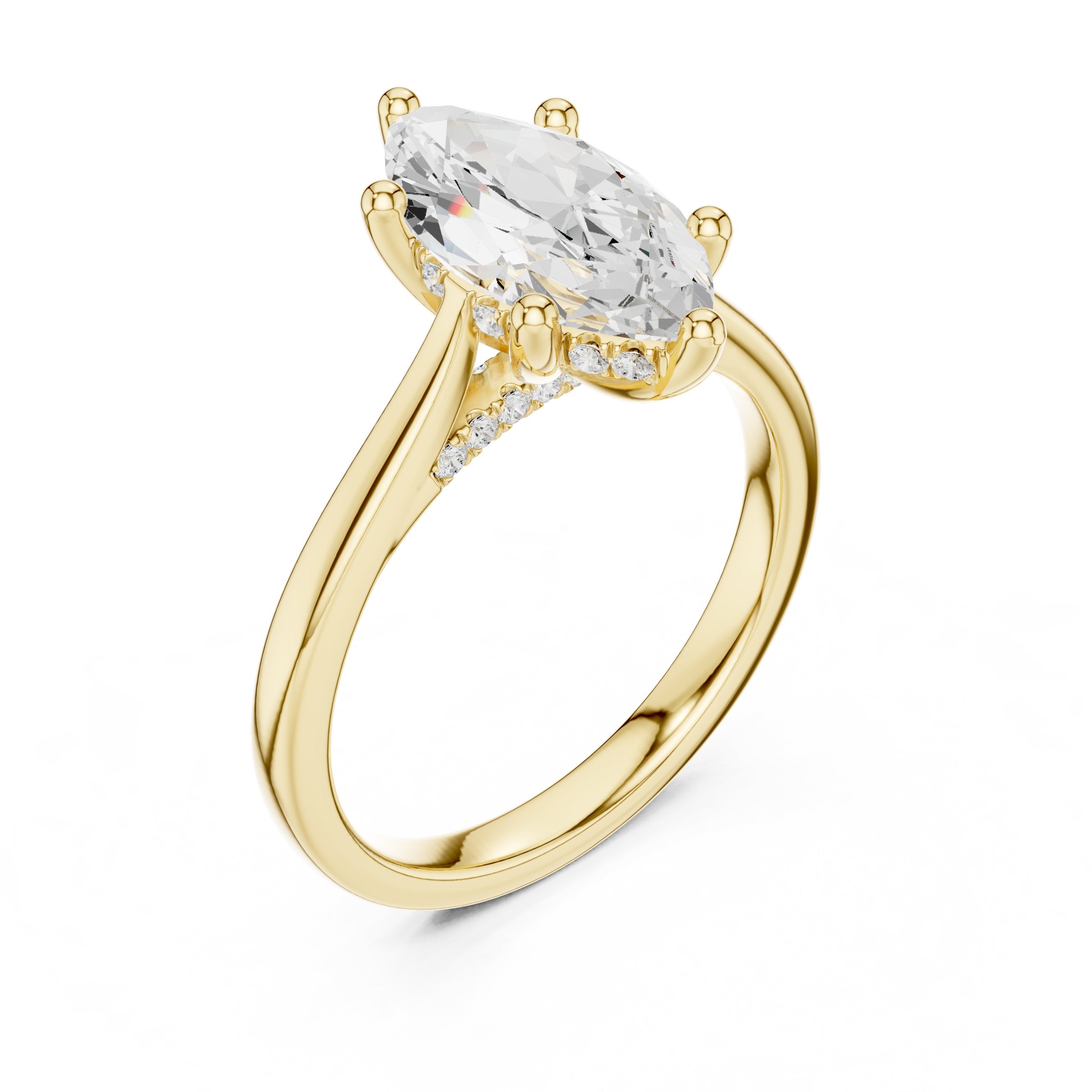 Marquise Cut Six Prong Cathedral Solitaire Engagement Ring in Yellow Gold - VYKA Diamonds