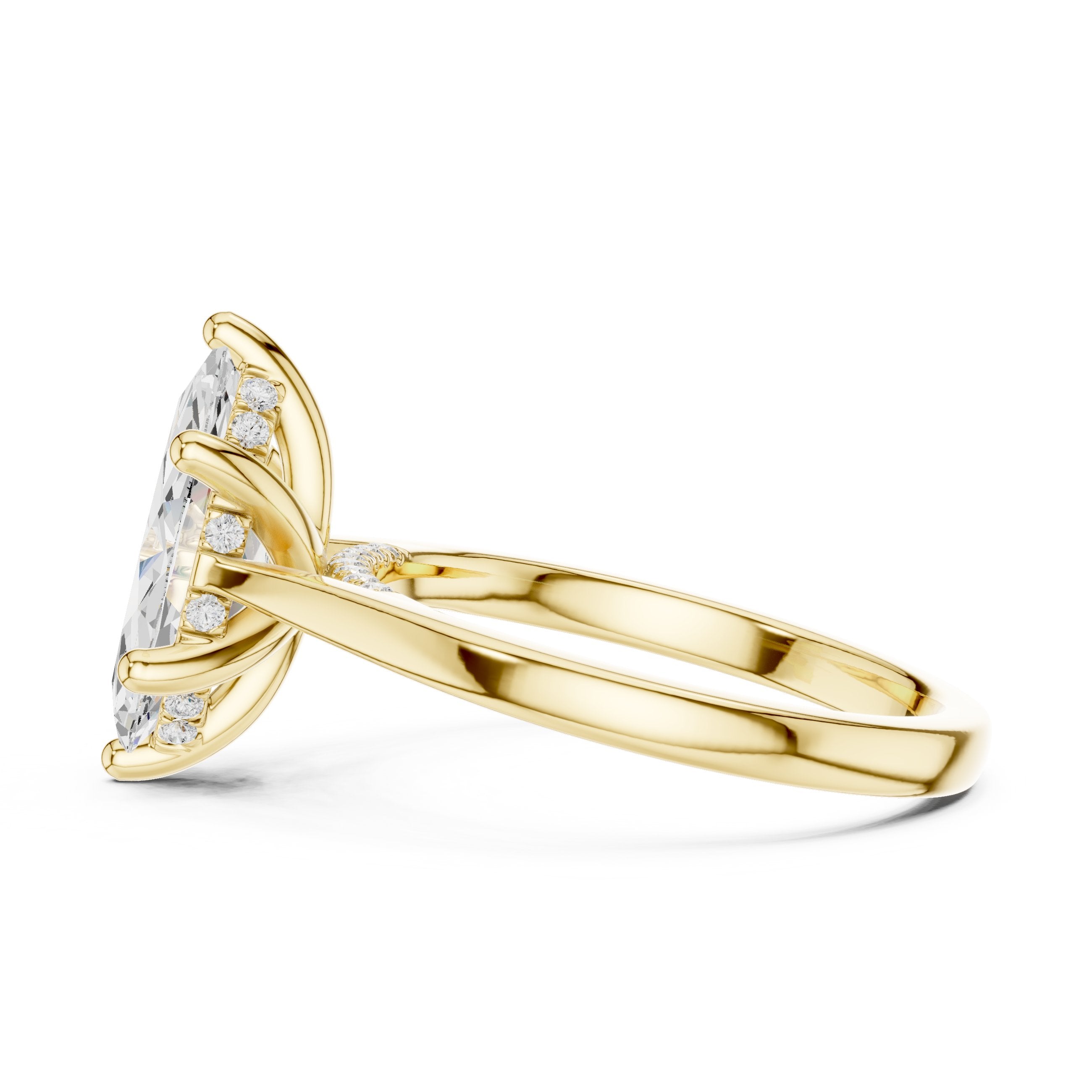 Marquise Cut Six Prong Cathedral Solitaire Engagement Ring in Yellow Gold - VYKA Diamonds