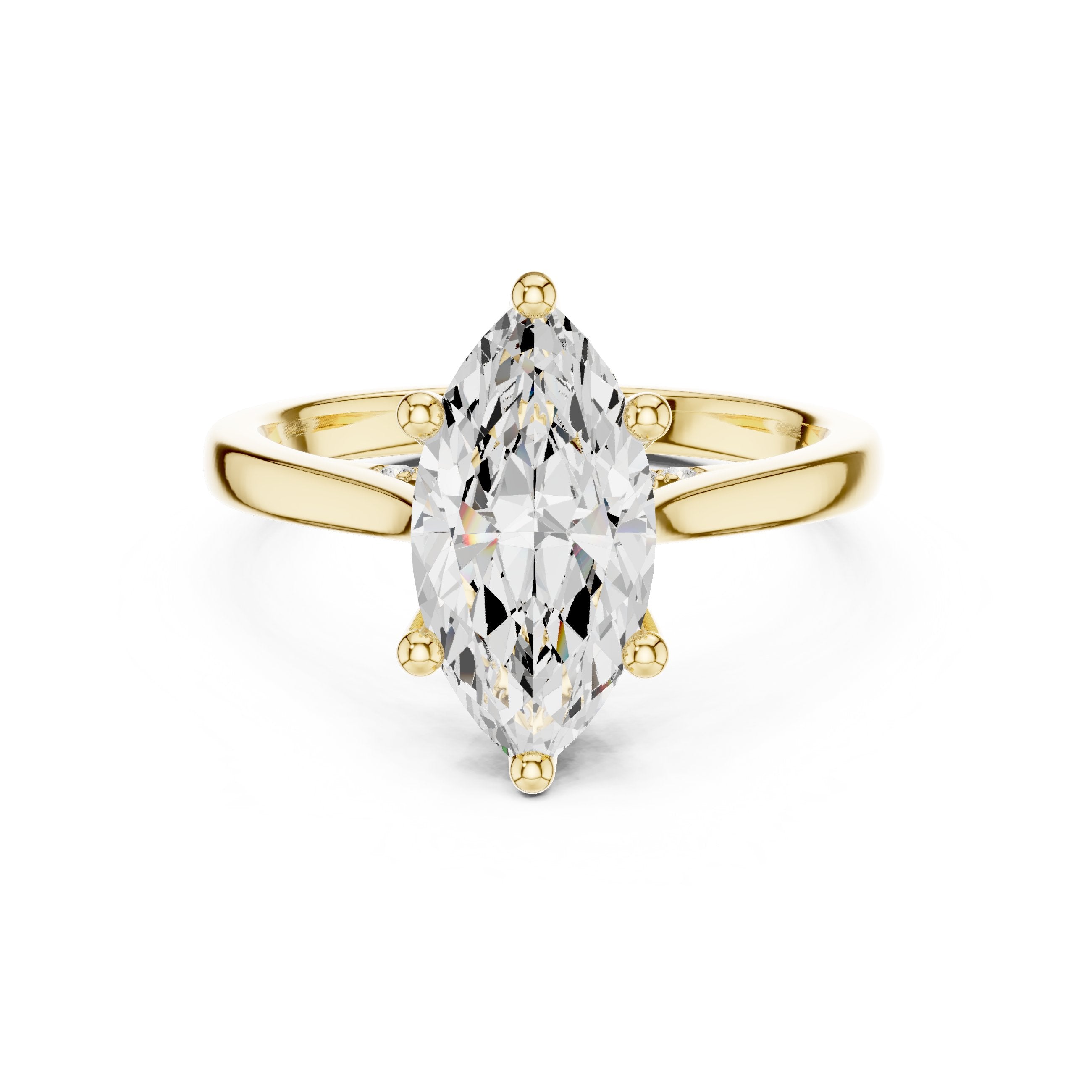 Marquise Cut Six Prong Cathedral Solitaire Engagement Ring in Yellow Gold - VYKA Diamonds