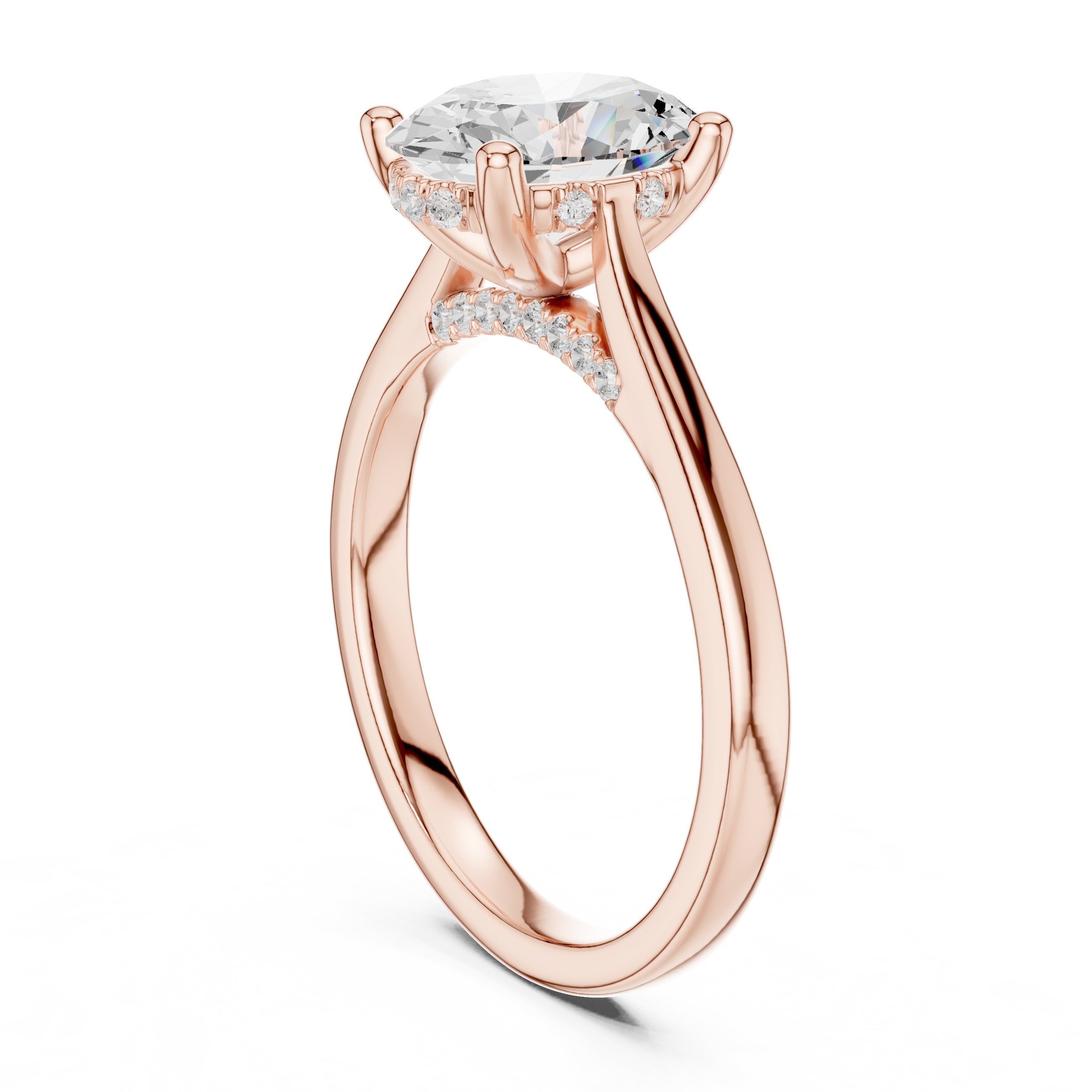 Oval Diamond Solitaire Engagement Ring with Hidden Halo Accents in Rose Gold - VYKA Diamonds