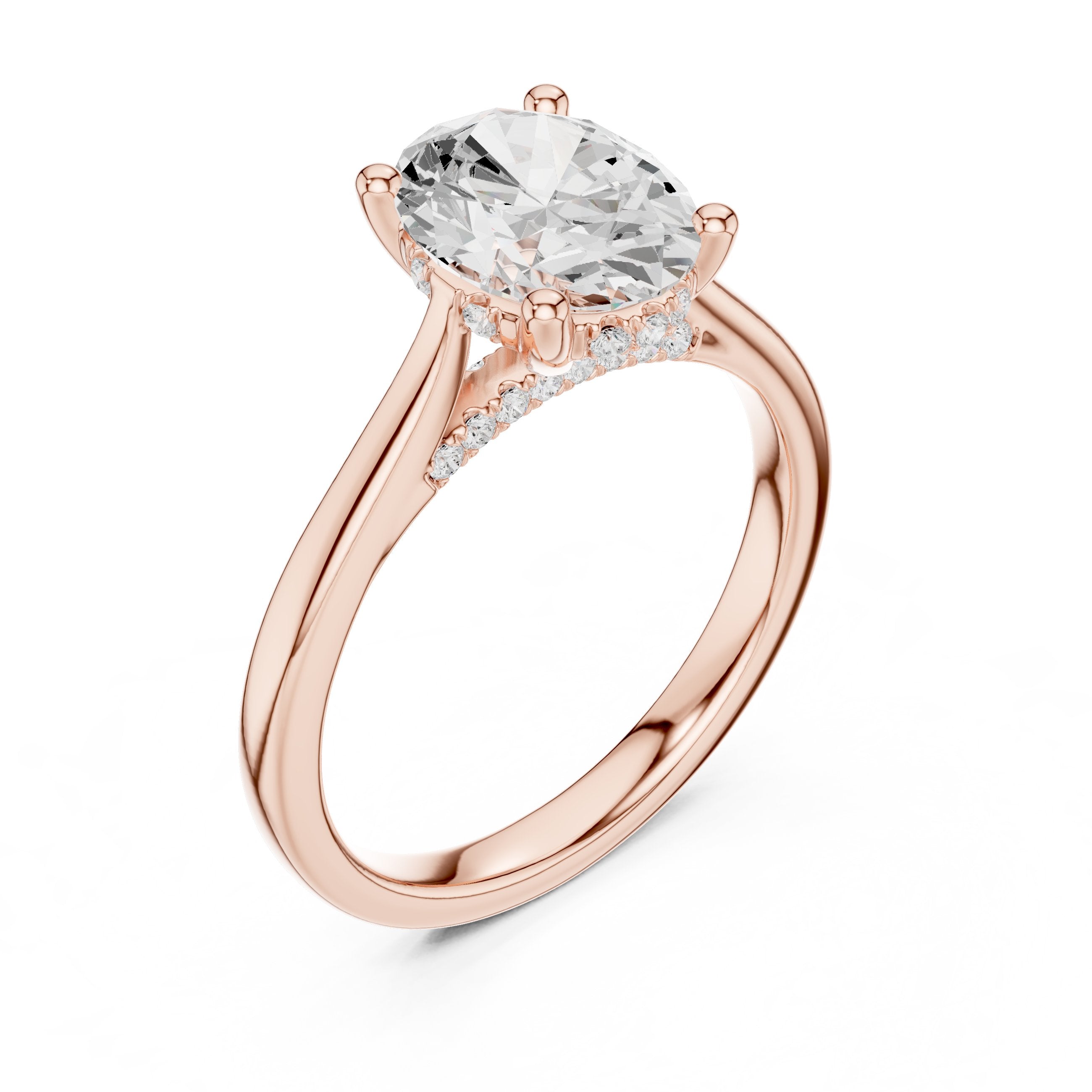 Oval Diamond Solitaire Engagement Ring with Hidden Halo Accents in Rose Gold - VYKA Diamonds