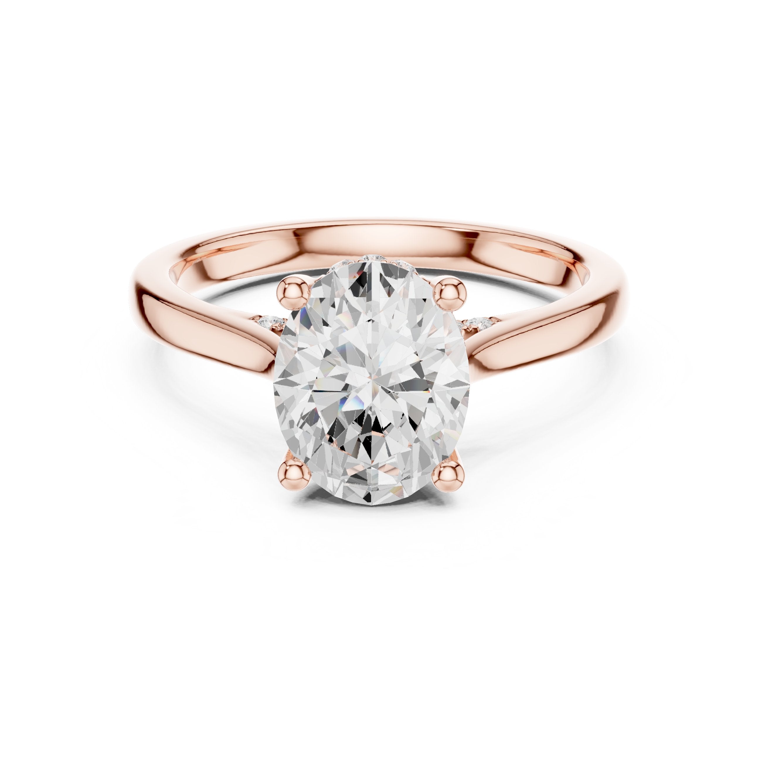 Oval Diamond Solitaire Engagement Ring with Hidden Halo Accents in Rose Gold - VYKA Diamonds