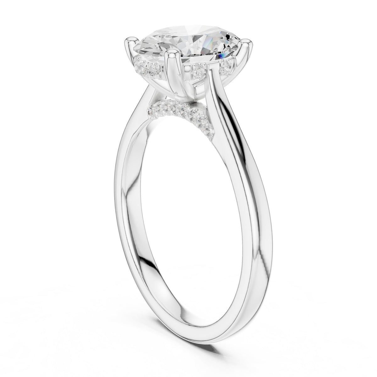 Oval Diamond Solitaire Engagement Ring with Hidden Halo Accents
