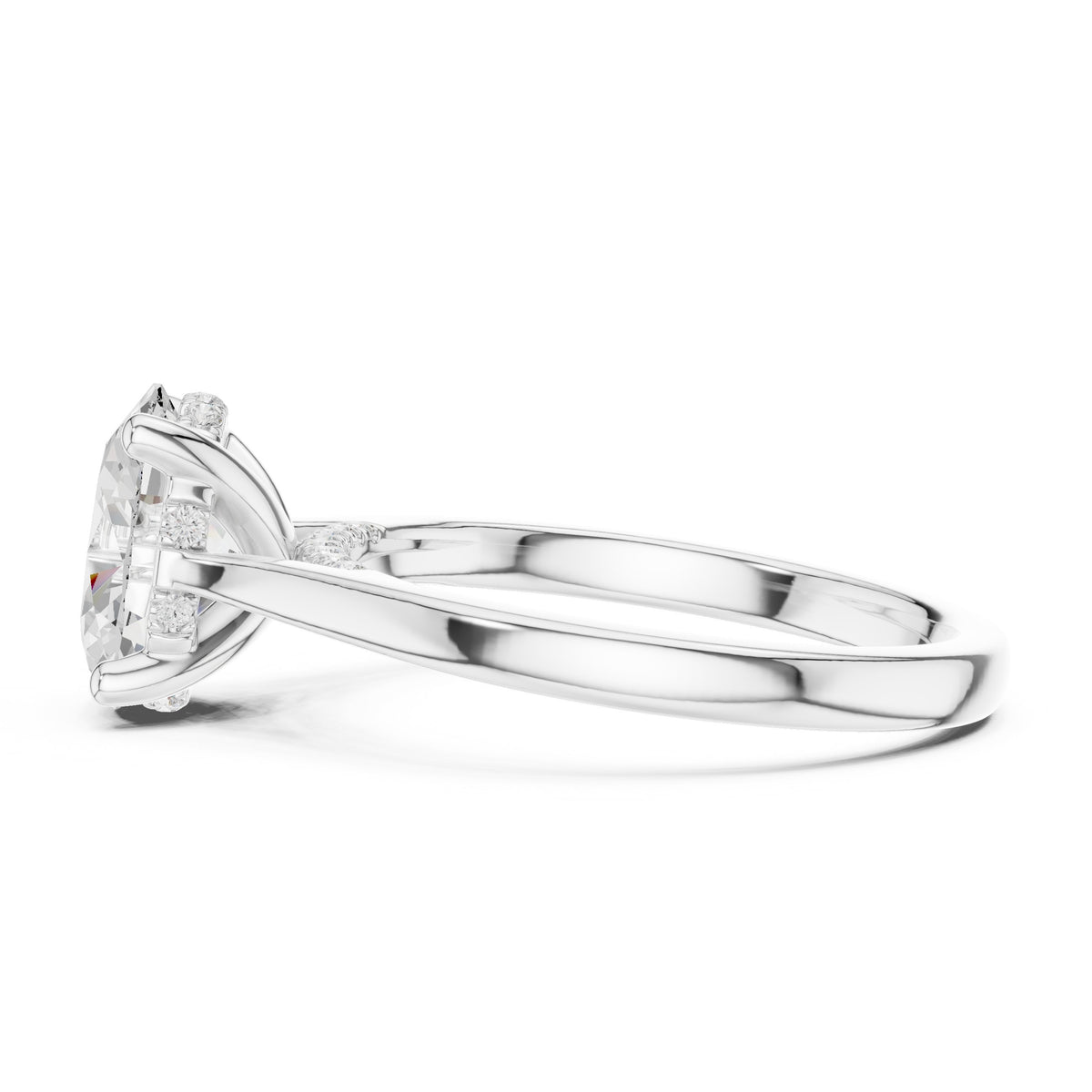 Oval Diamond Solitaire Engagement Ring with Hidden Halo Accents