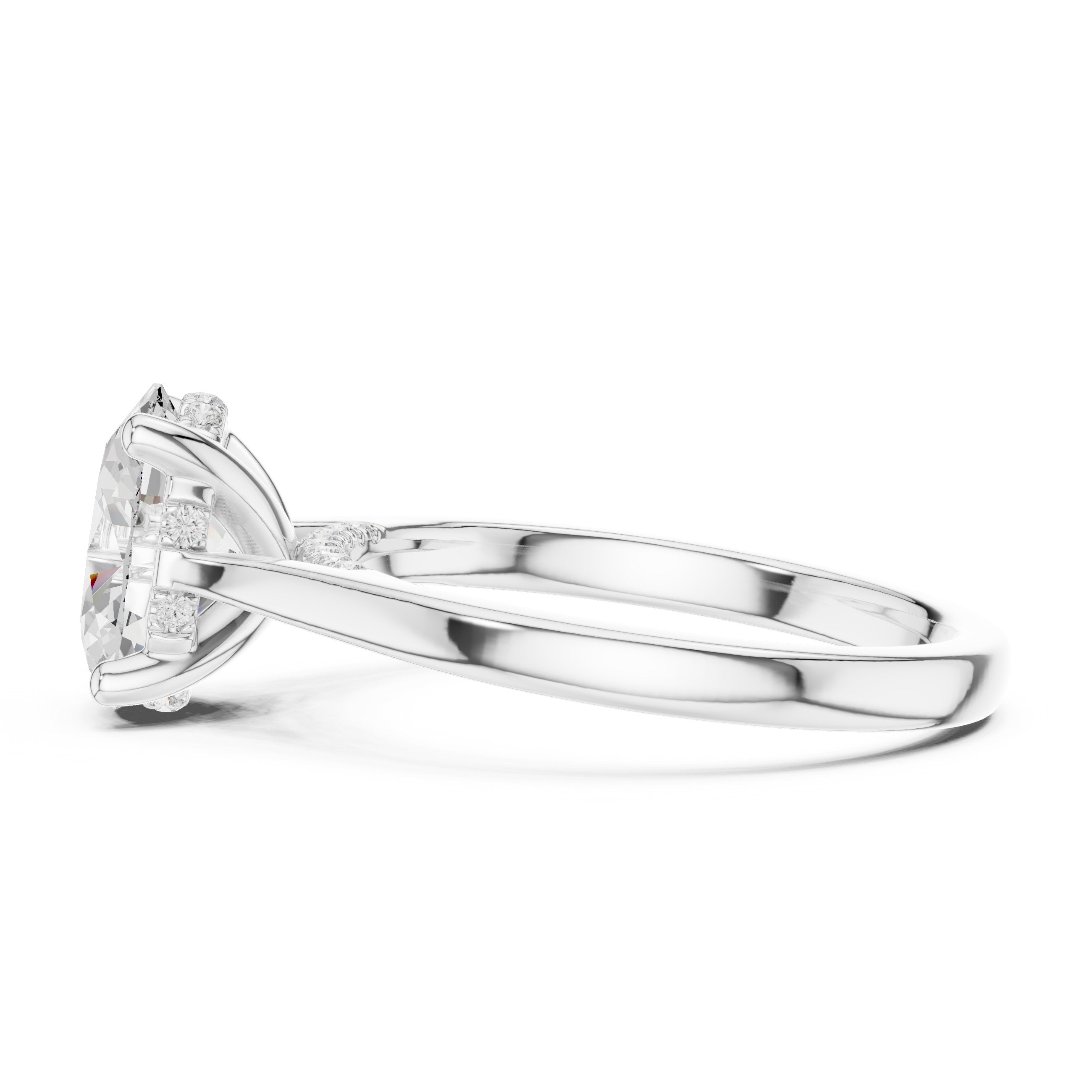 Oval Diamond Solitaire Engagement Ring with Hidden Halo Accents in White Gold - VYKA Diamonds