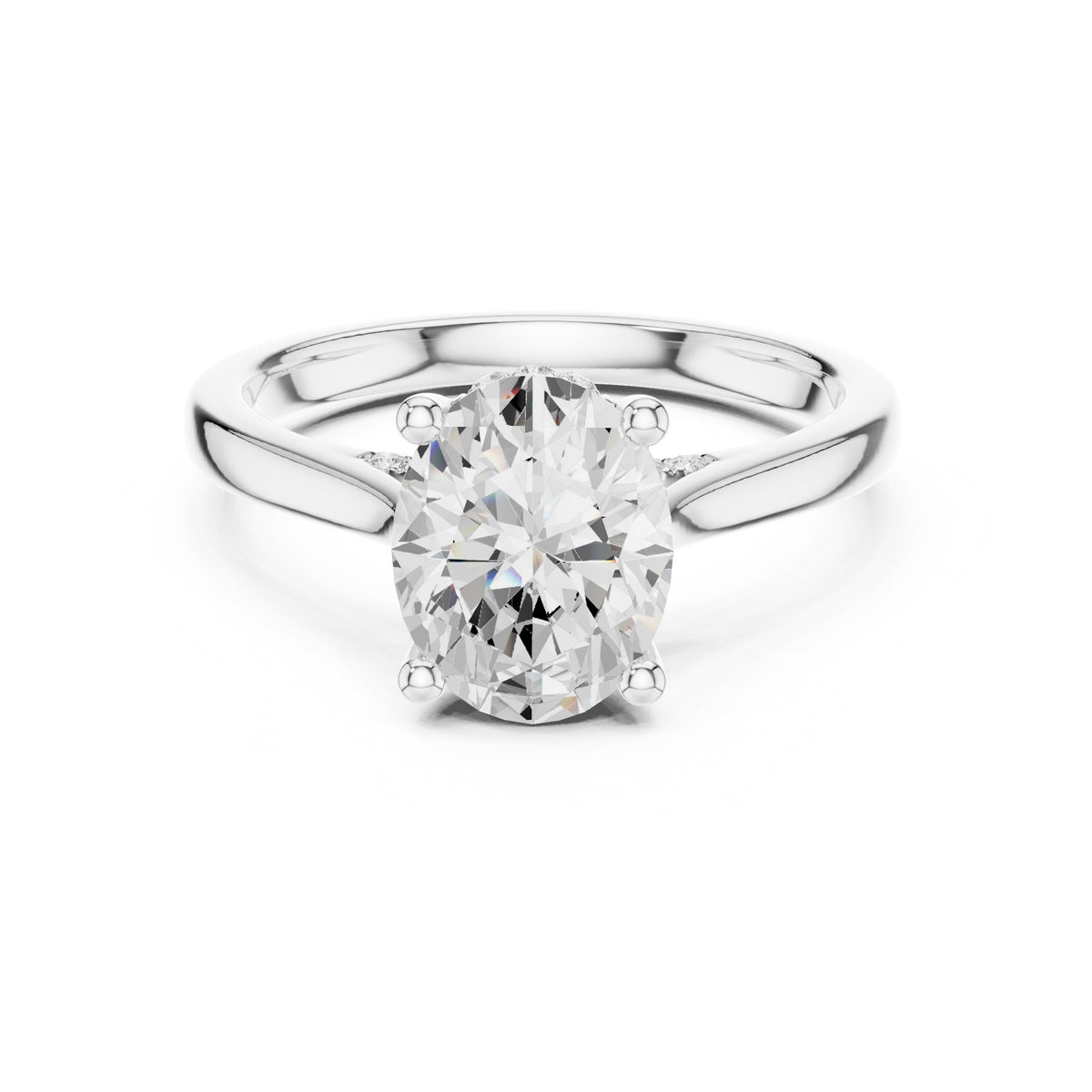 Oval Diamond Solitaire Engagement Ring with Hidden Halo Accents