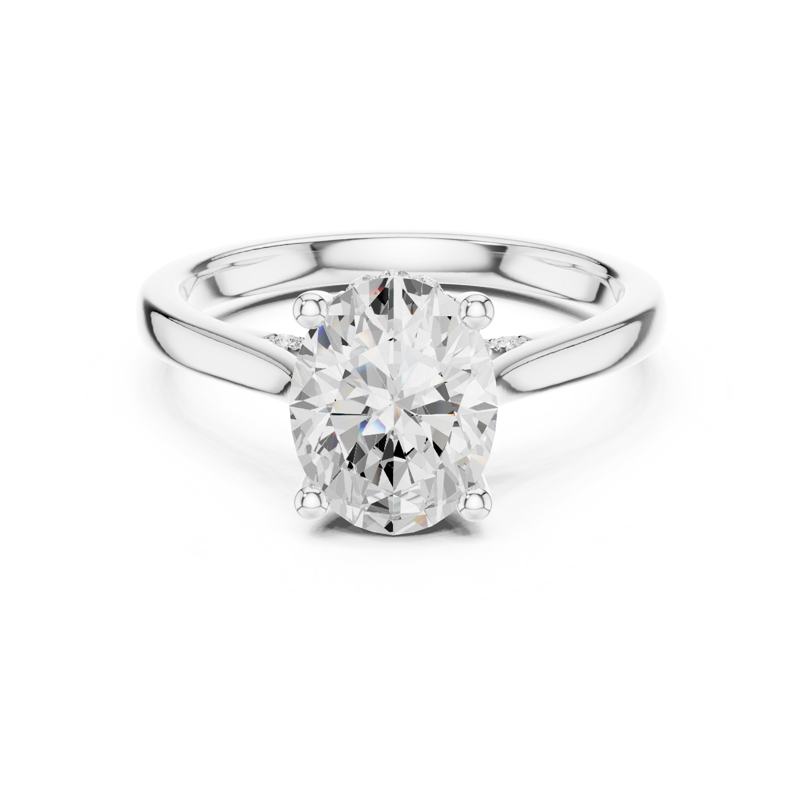 Oval Diamond Solitaire Engagement Ring with Hidden Halo Accents in White Gold - VYKA Diamonds