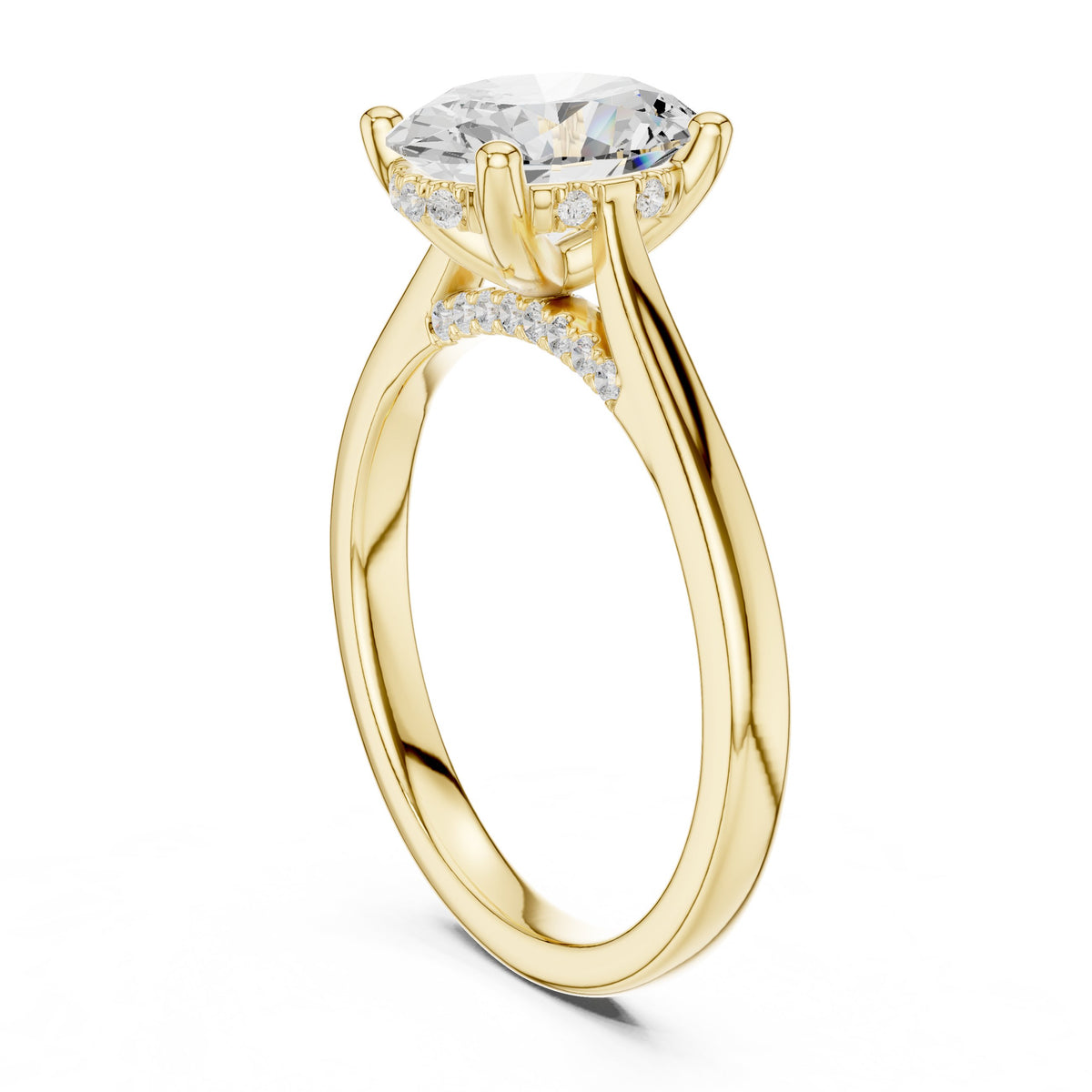 Oval Diamond Solitaire Engagement Ring with Hidden Halo Accents
