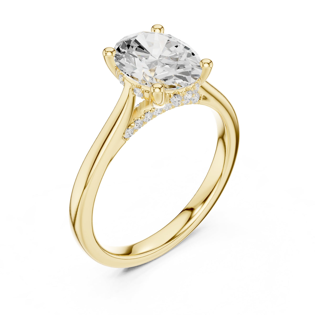 Oval Diamond Solitaire Engagement Ring with Hidden Halo Accents