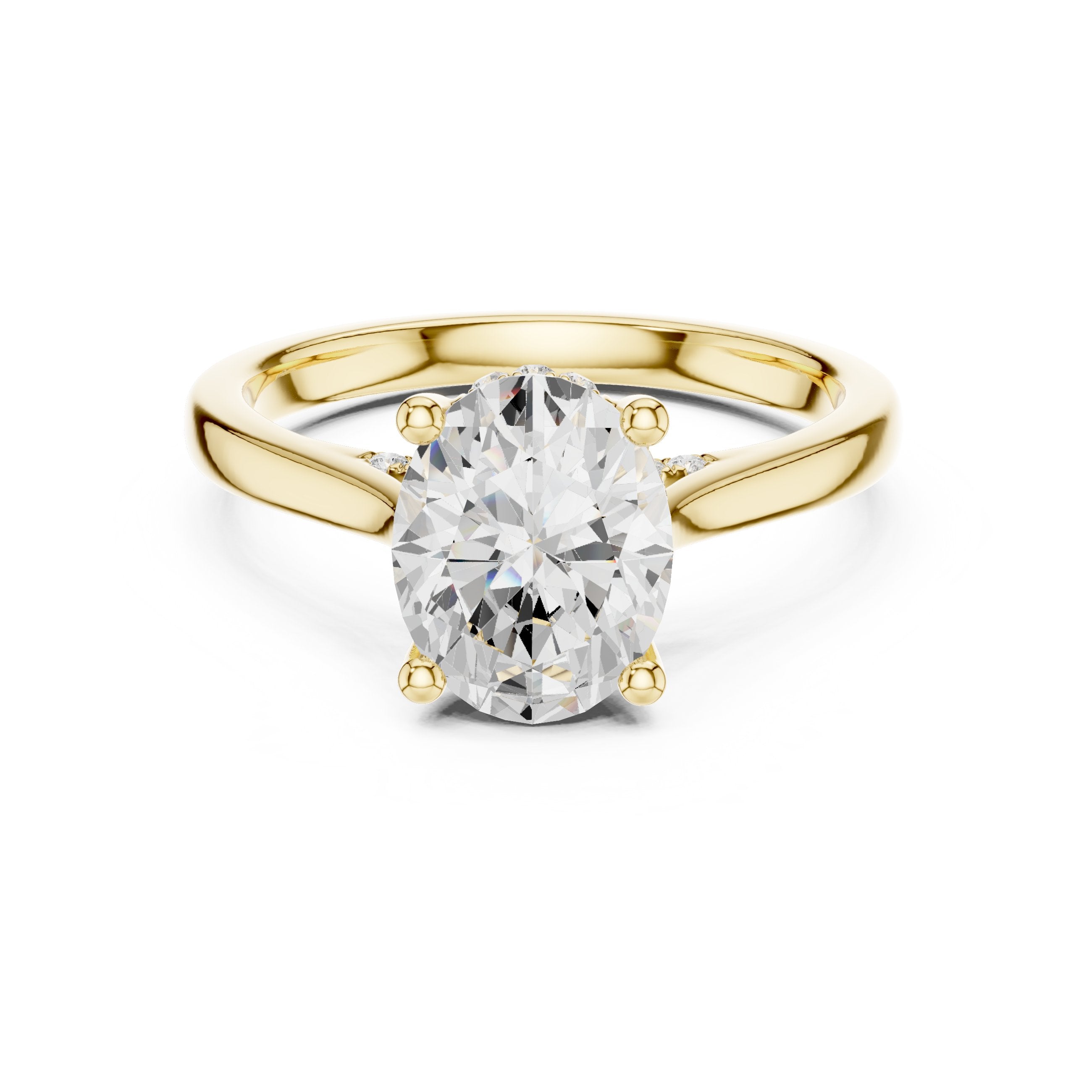 Oval Diamond Solitaire Engagement Ring with Hidden Halo Accents in Yellow Gold - VYKA Diamonds