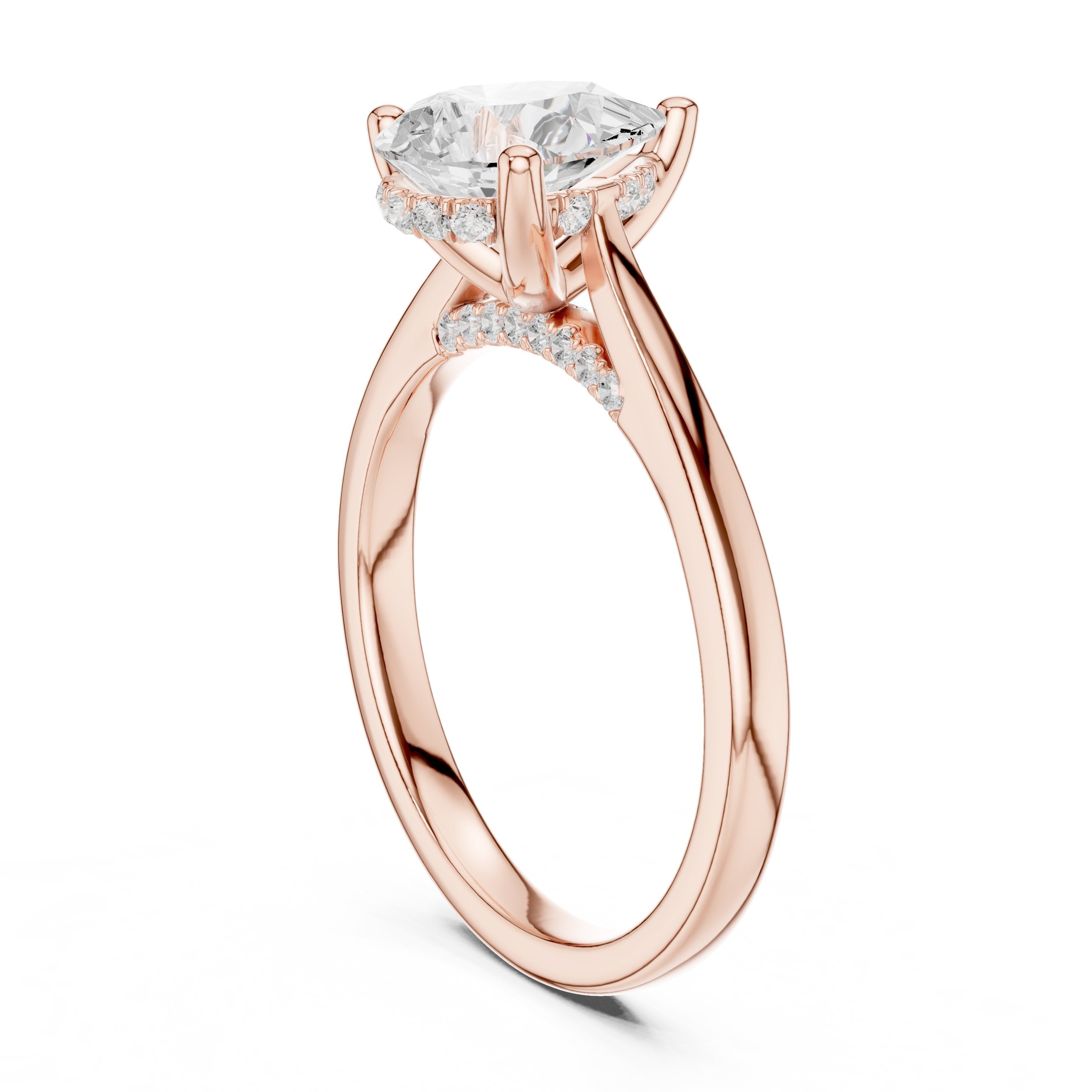 Pear Diamond Engagement Ring with Pavé Side Accents on Twisted Shank in Rose Gold - VYKA Diamonds