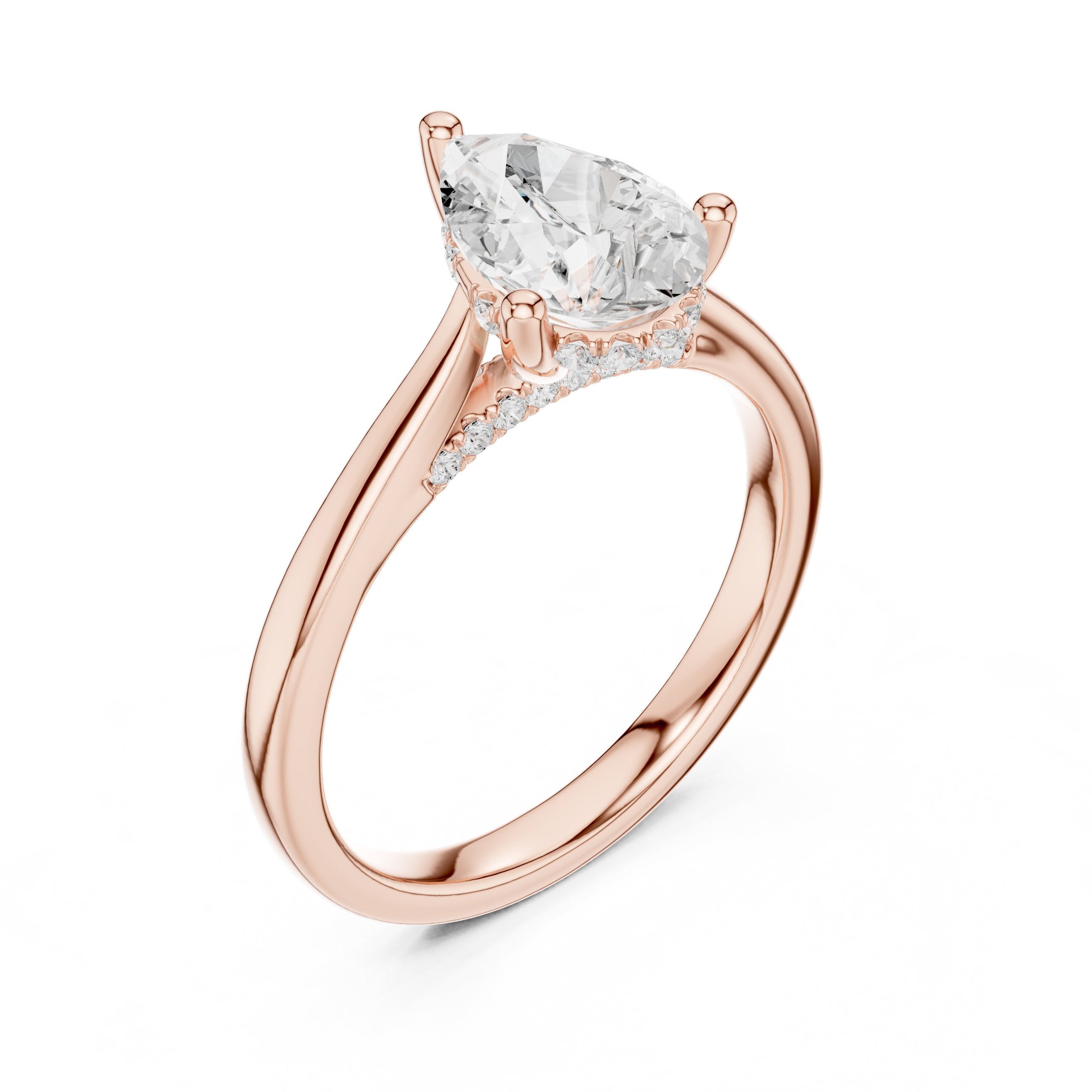 Pear Diamond Engagement Ring with Pavé Side Accents on Twisted Shank in Rose Gold - VYKA Diamonds