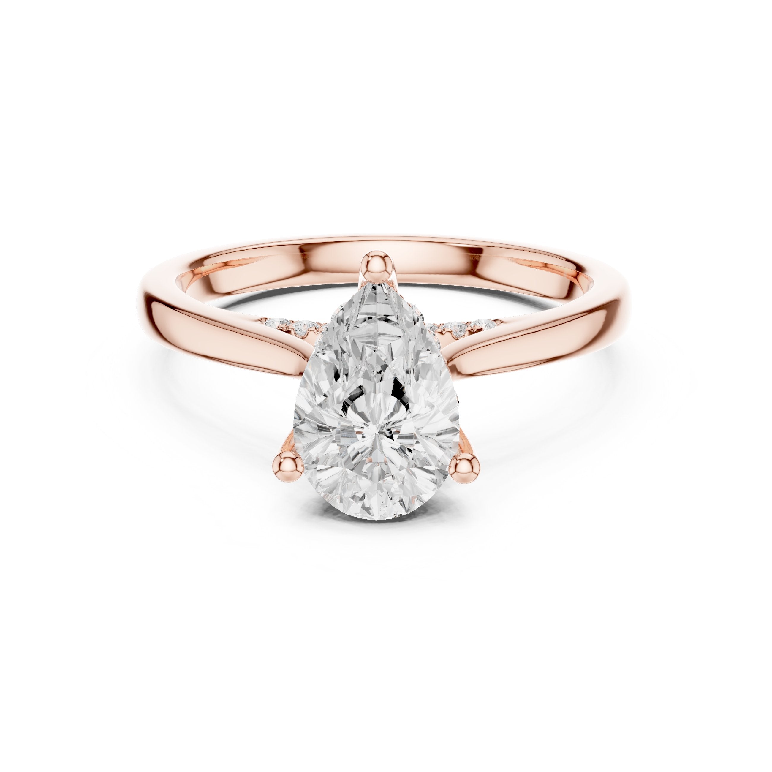 Pear Diamond Engagement Ring with Pavé Side Accents on Twisted Shank in Rose Gold - VYKA Diamonds
