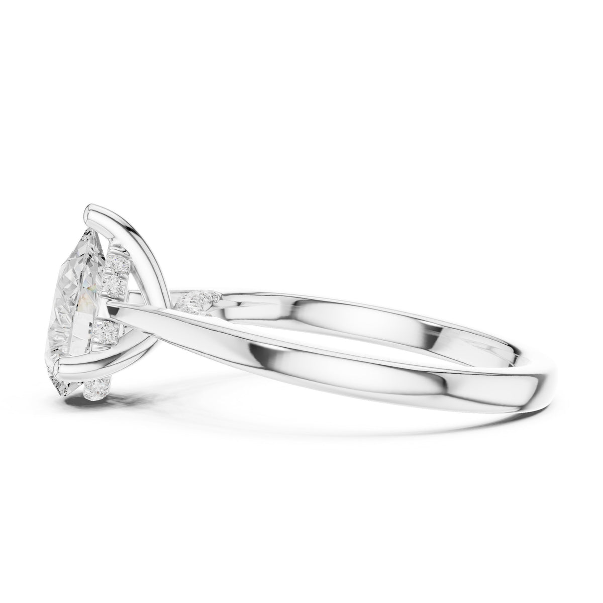 Pear Diamond Engagement Ring with Pavé Side Accents on Twisted Shank