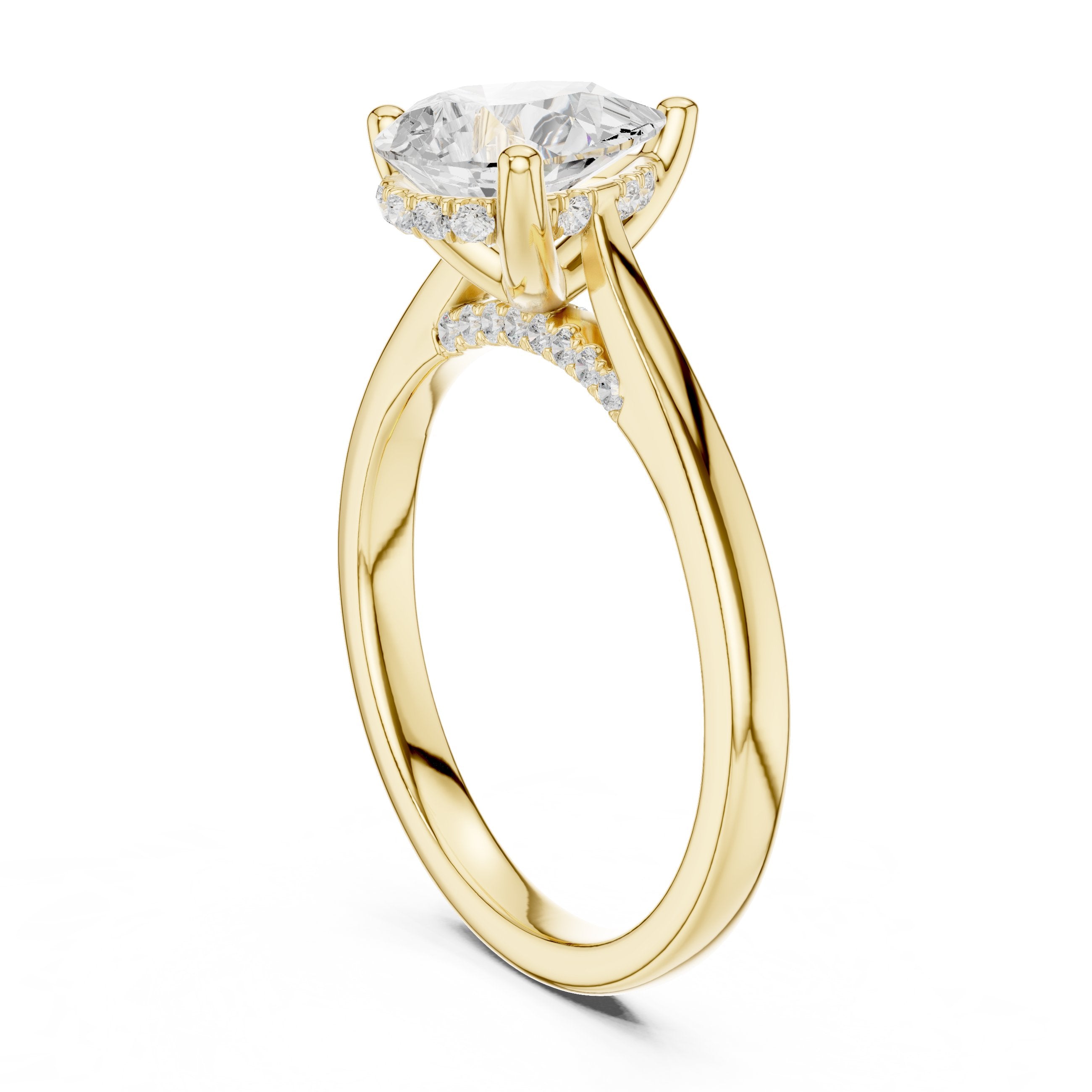 Pear Diamond Engagement Ring with Pavé Side Accents on Twisted Shank in Yellow Gold - VYKA Diamonds