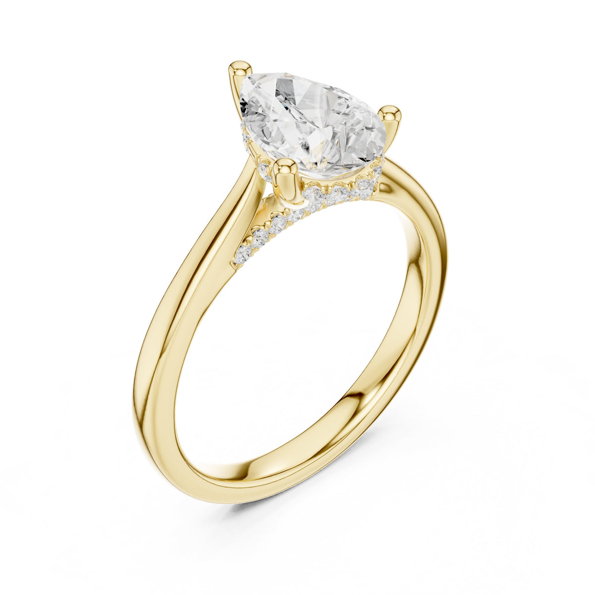 Pear Diamond Engagement Ring with Pavé Side Accents on Twisted Shank