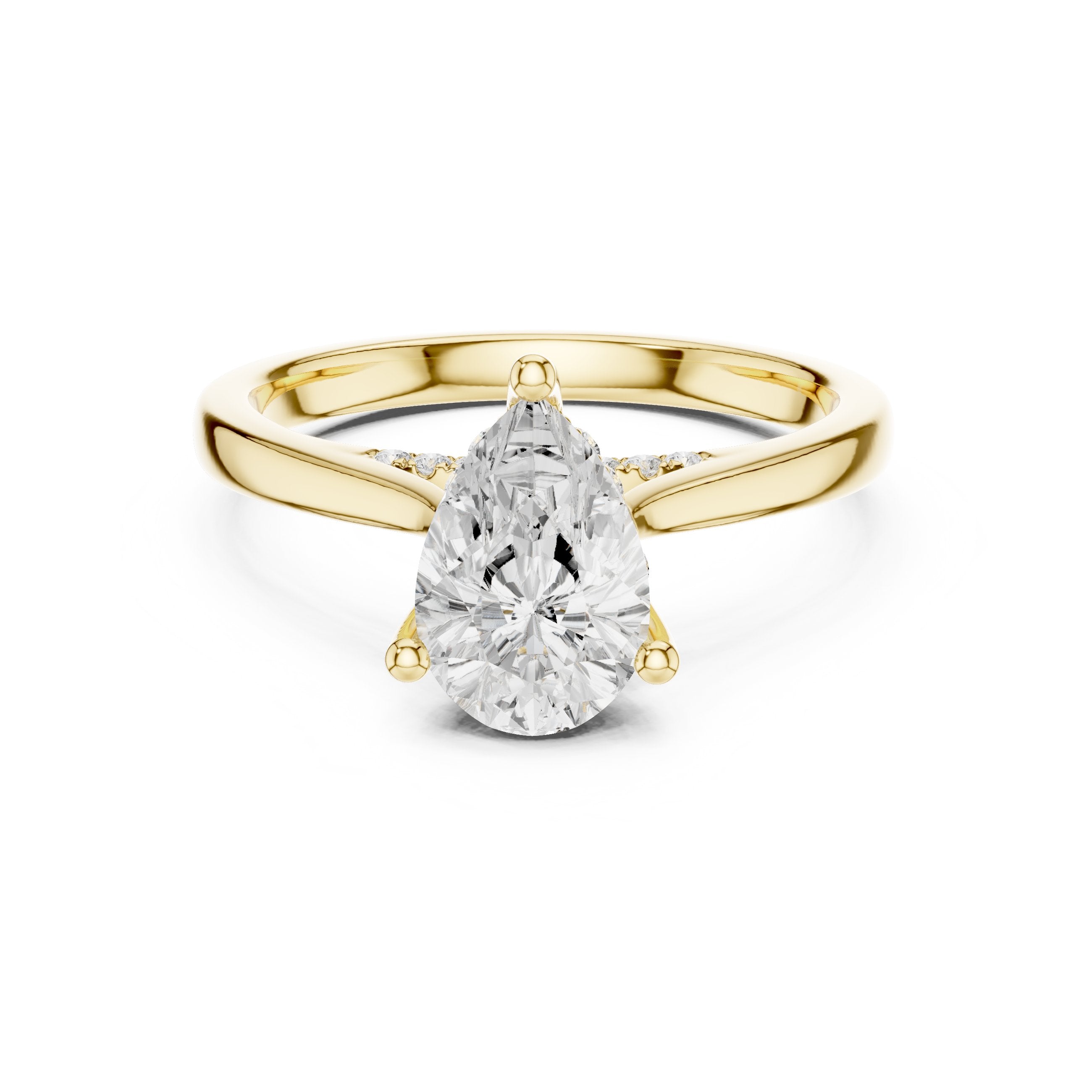 Pear Diamond Engagement Ring with Pavé Side Accents on Twisted Shank in Yellow Gold - VYKA Diamonds