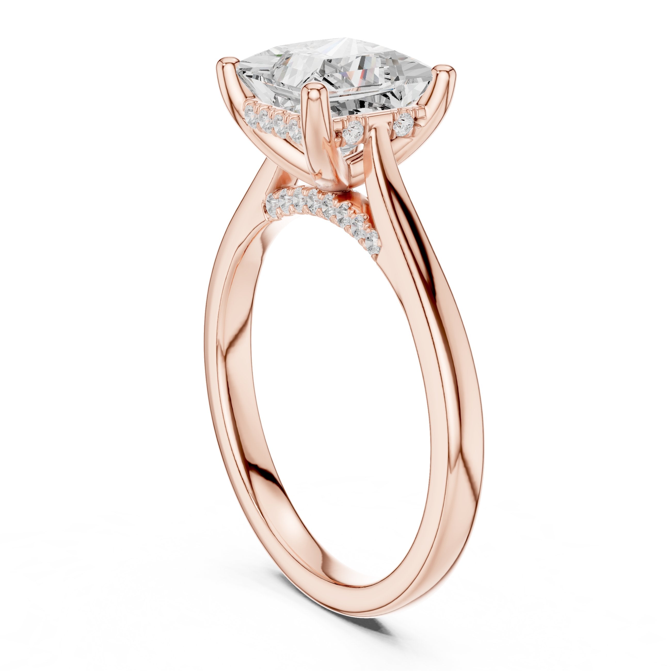 Princess Cut Hidden Halo Solitaire Engagement Ring in Rose Gold - VYKA Diamonds