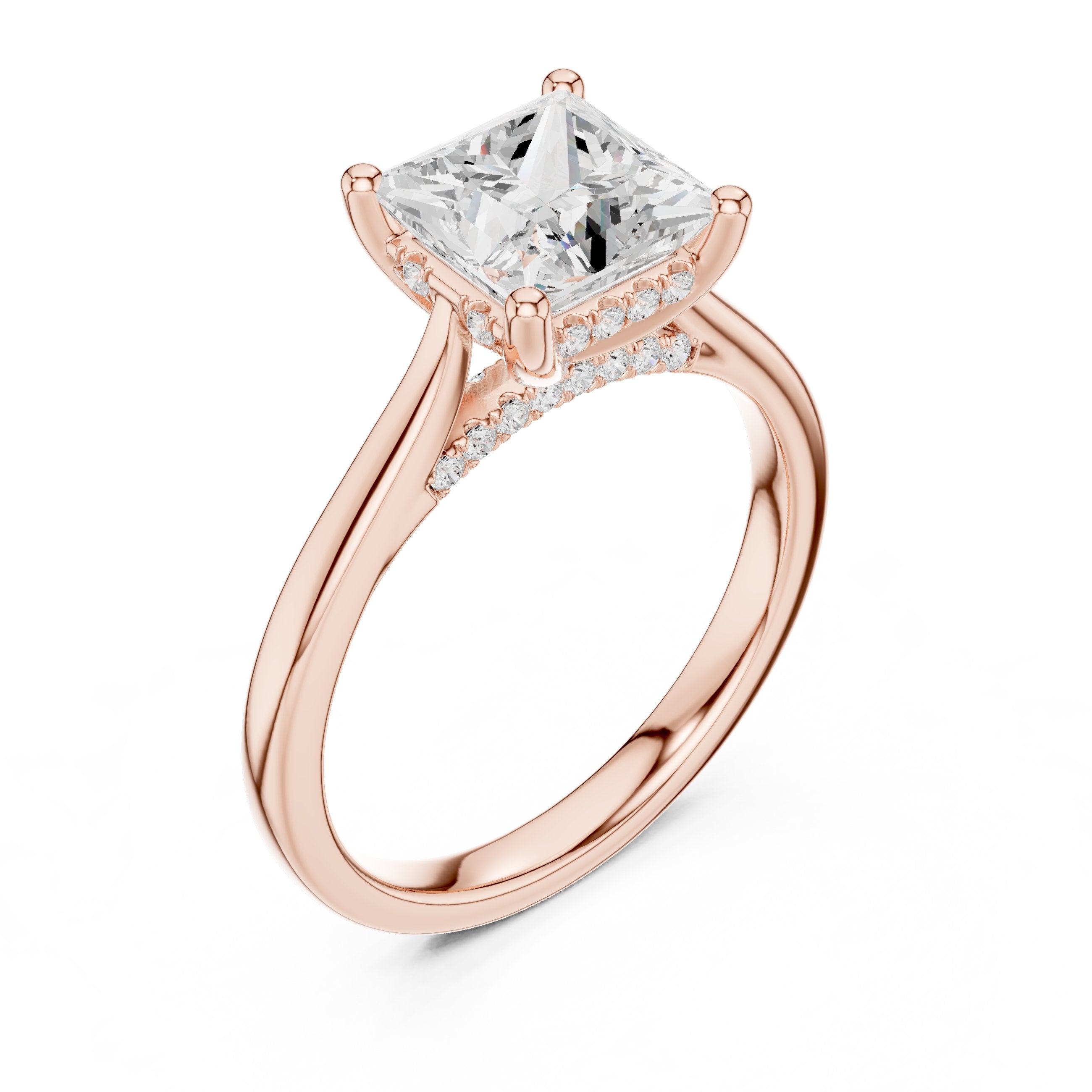 Princess Cut Hidden Halo Solitaire Engagement Ring in Rose Gold - VYKA Diamonds