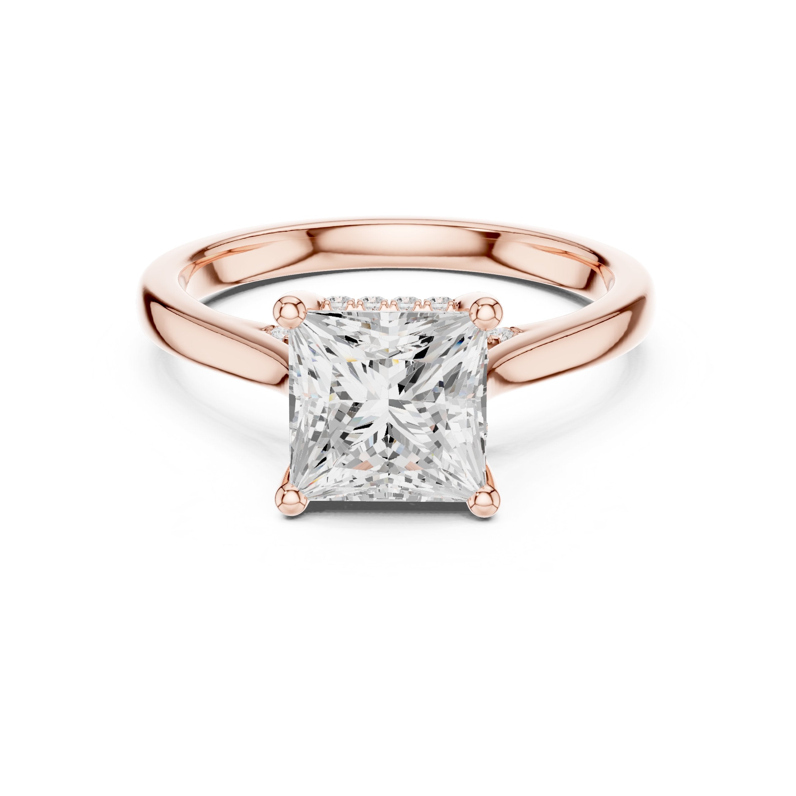 Princess Cut Hidden Halo Solitaire Engagement Ring in Rose Gold - VYKA Diamonds