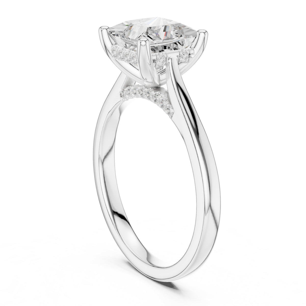 Princess Cut Hidden Halo Solitaire Engagement Ring